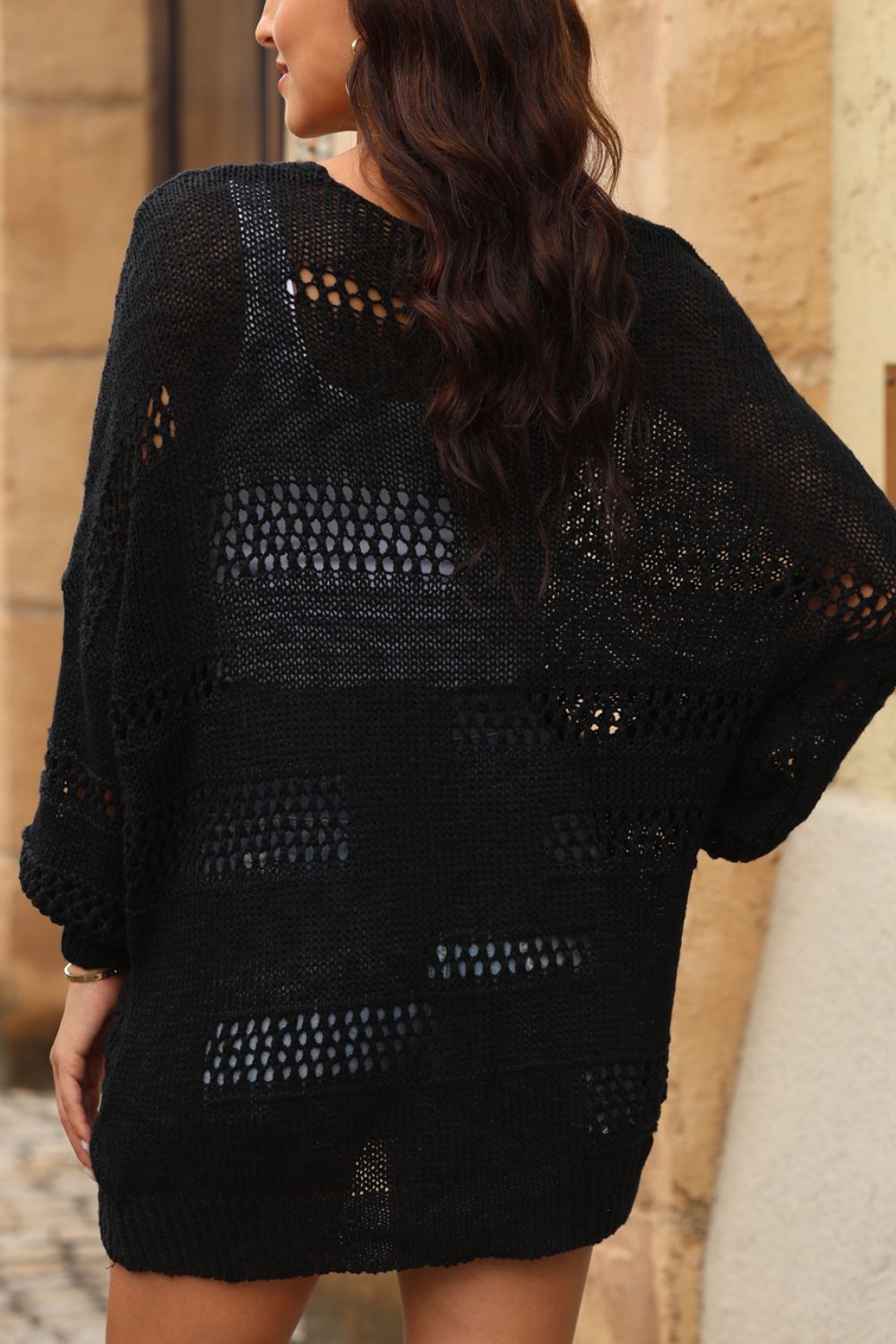 Openwork Open Front Long Sleeve Cardigan-TOPS / DRESSES-[Adult]-[Female]-2022 Online Blue Zone Planet