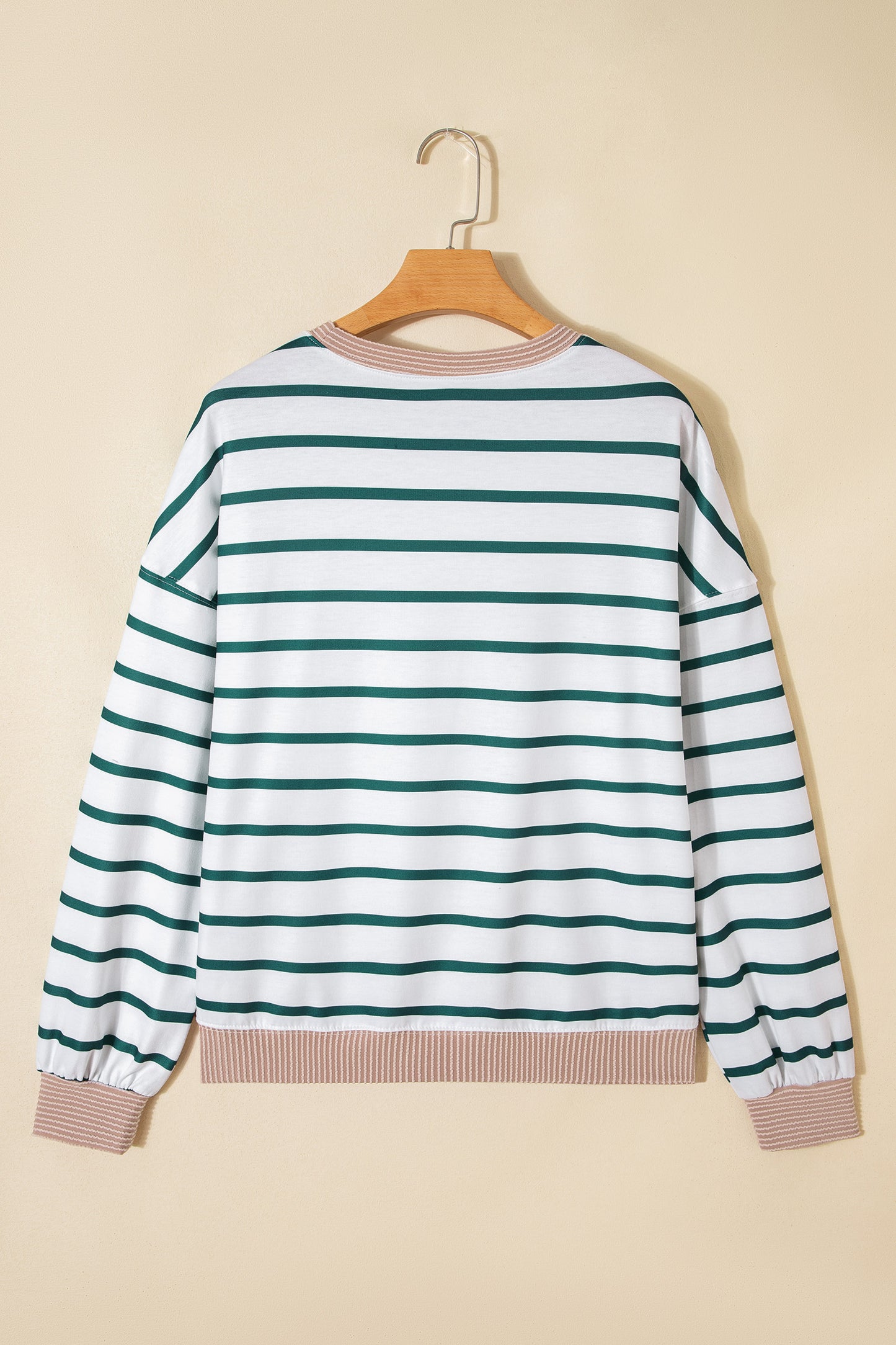 White Stripe Twisted Ribbed Patchwork Drop Shoulder Round Neck Sweatshirt-Tops/Sweatshirts & Hoodies-[Adult]-[Female]-2022 Online Blue Zone Planet