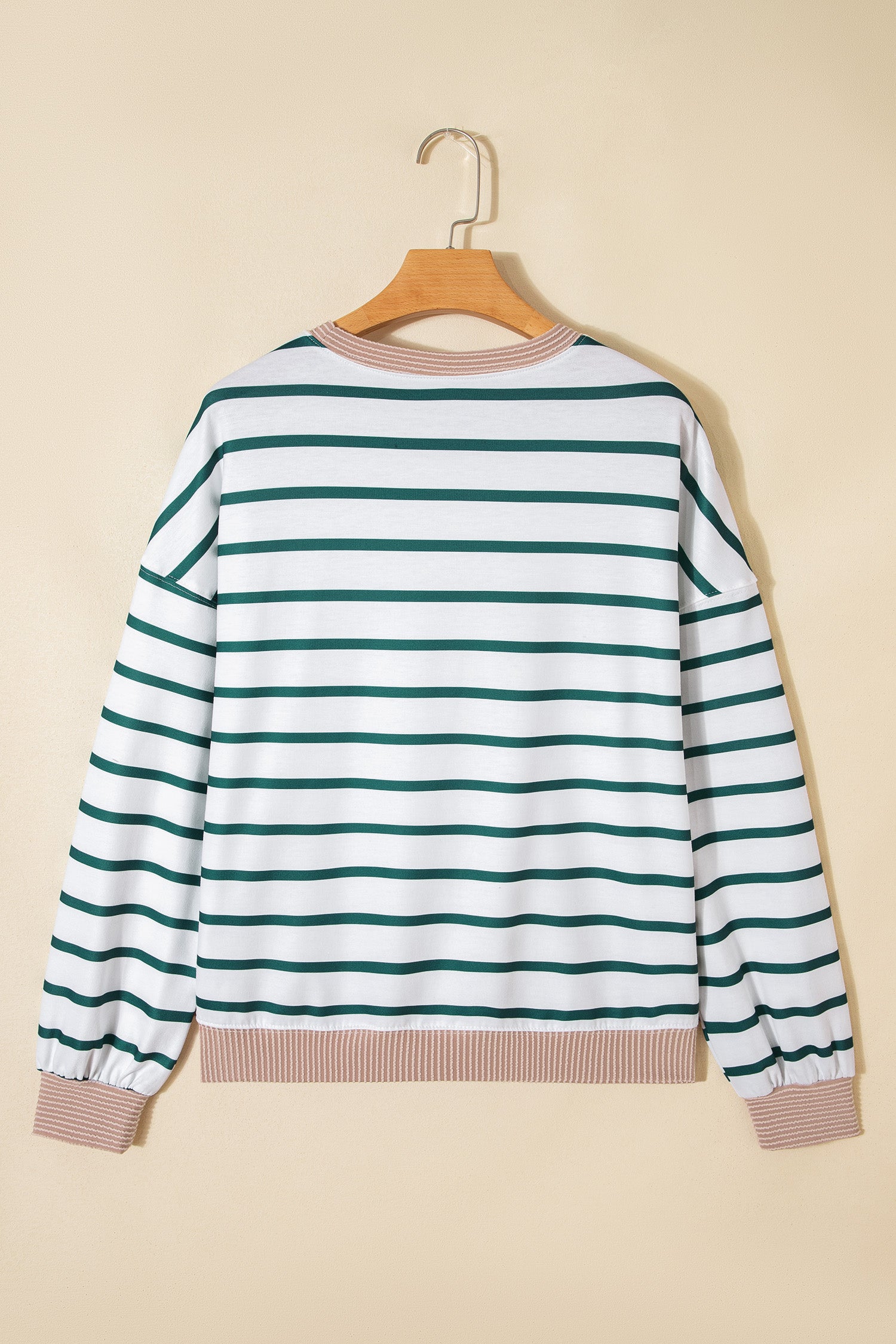White Stripe Twisted Ribbed Patchwork Drop Shoulder Round Neck Sweatshirt-Tops/Sweatshirts & Hoodies-[Adult]-[Female]-2022 Online Blue Zone Planet