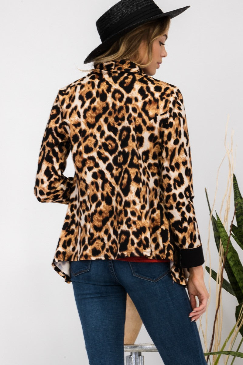 Celeste Full Size Leopard Open Front Long Sleeve Blazer-TOPS / DRESSES-[Adult]-[Female]-2022 Online Blue Zone Planet