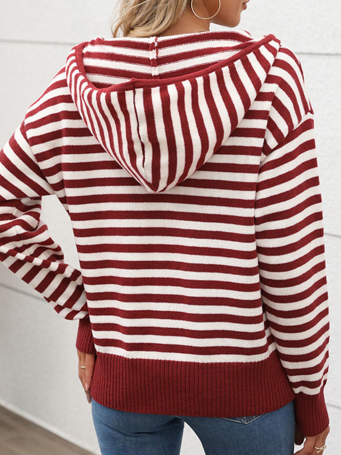 Perfee Striped Long Sleeve Hooded Sweater-TOPS / DRESSES-[Adult]-[Female]-2022 Online Blue Zone Planet