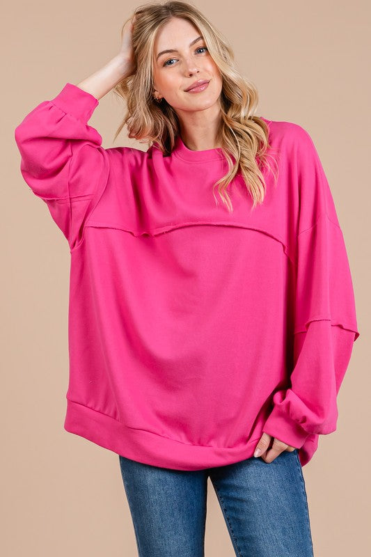 Ces Femme Exposed Seam Long Sleeve Sweatshirt-TOPS / DRESSES-[Adult]-[Female]-Fuchisa-S-2022 Online Blue Zone Planet