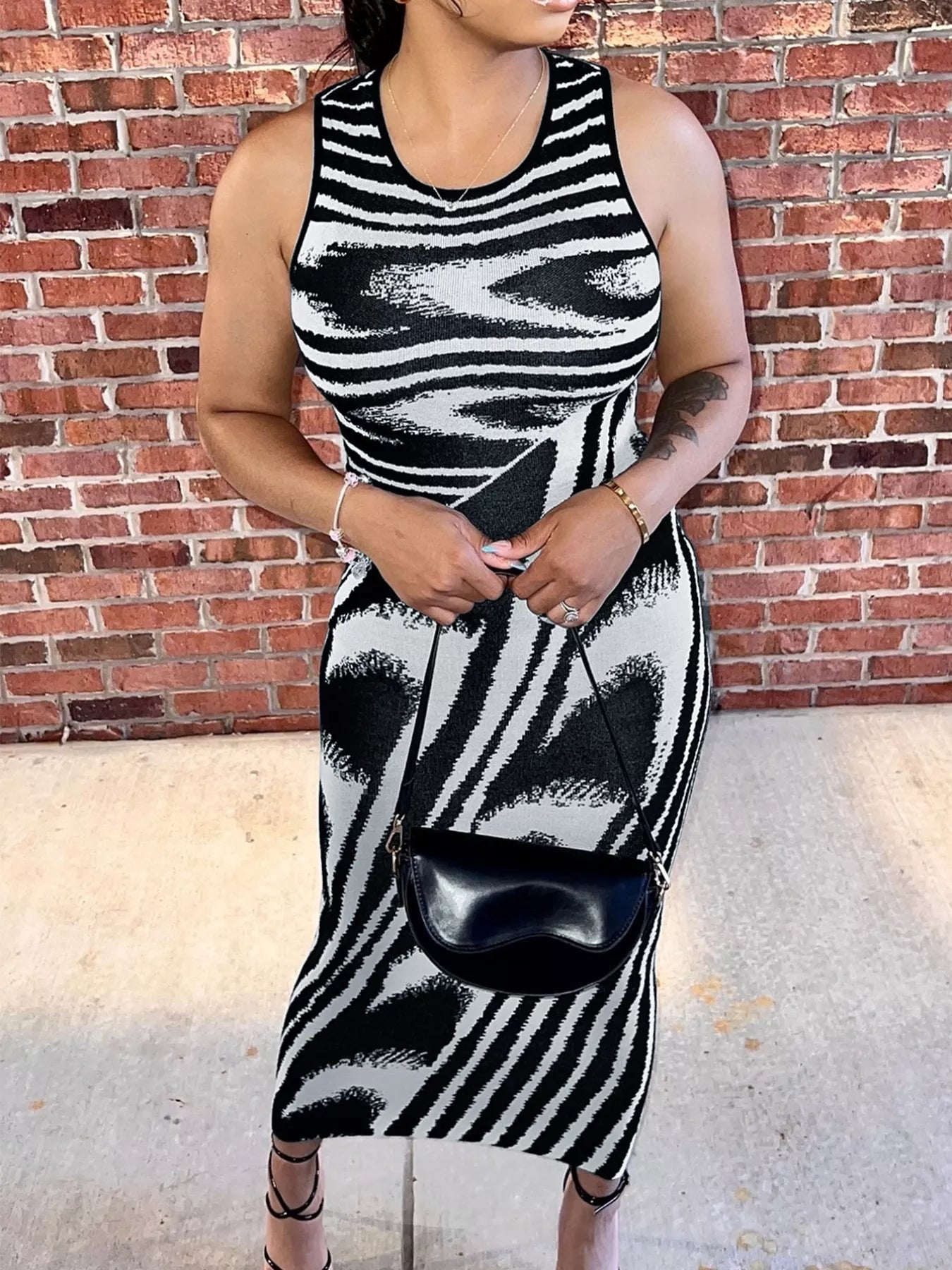 Plus Size Sleeveless Bodycon Maxi Dress with Abstract Print Black / 1XL by Blue Zone Planet Plus Size Sleeveless Bodycon Maxi Dress with Abstract Print Black / 1XL by Blue Zone Planet