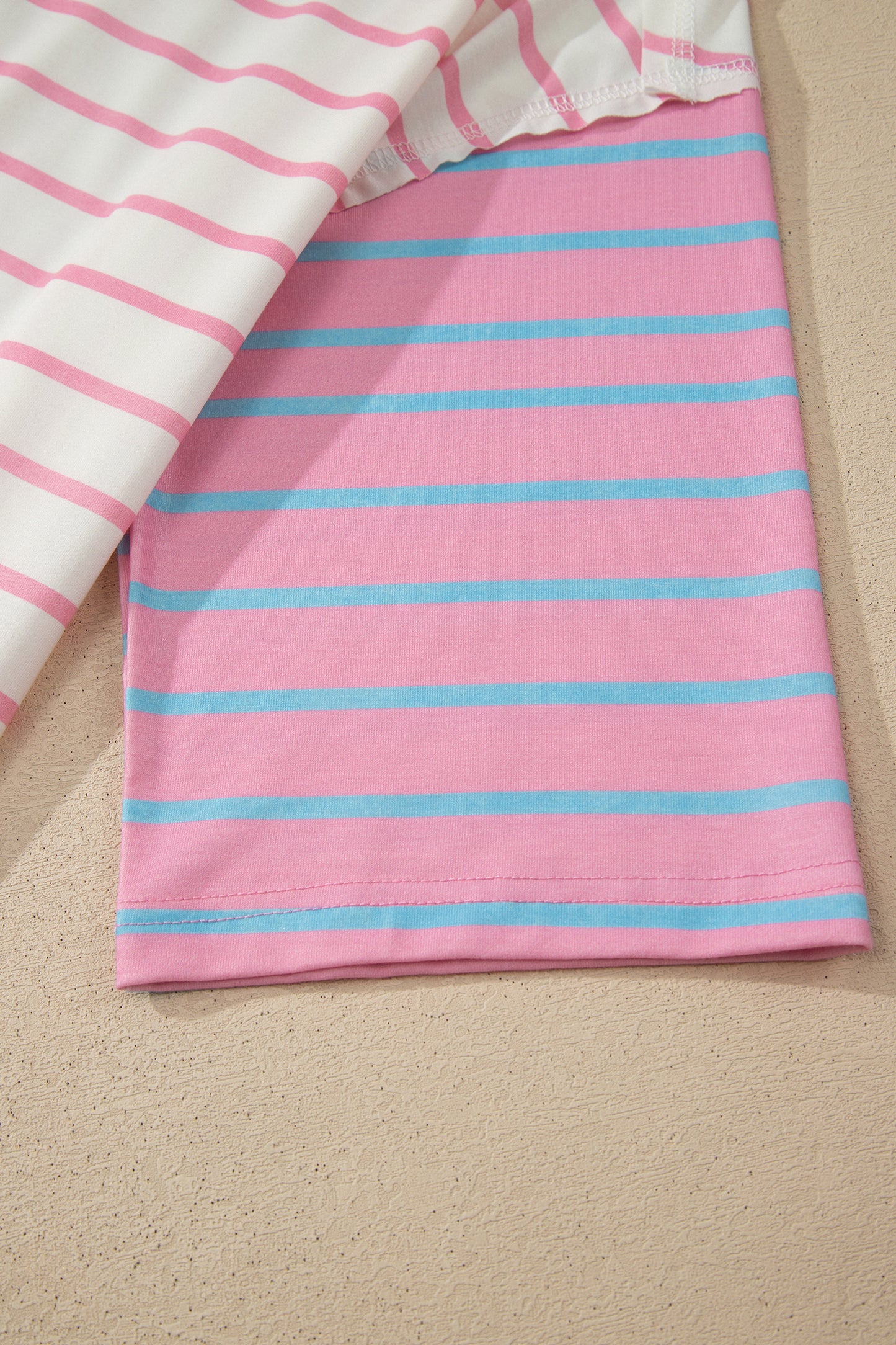 Green Stripe Colorblock 3/4 Sleeve Loose T Shirt-Tops/Tops & Tees-[Adult]-[Female]-2022 Online Blue Zone Planet