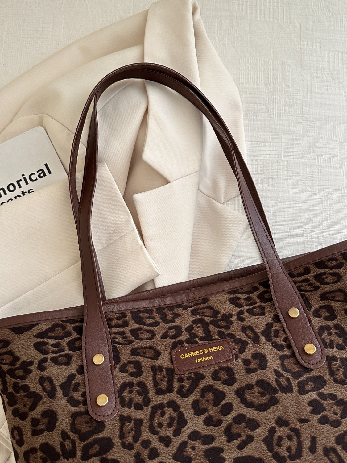 Leopard Polyester Tote Bag-HANDBAGS-[Adult]-[Female]-2022 Online Blue Zone Planet