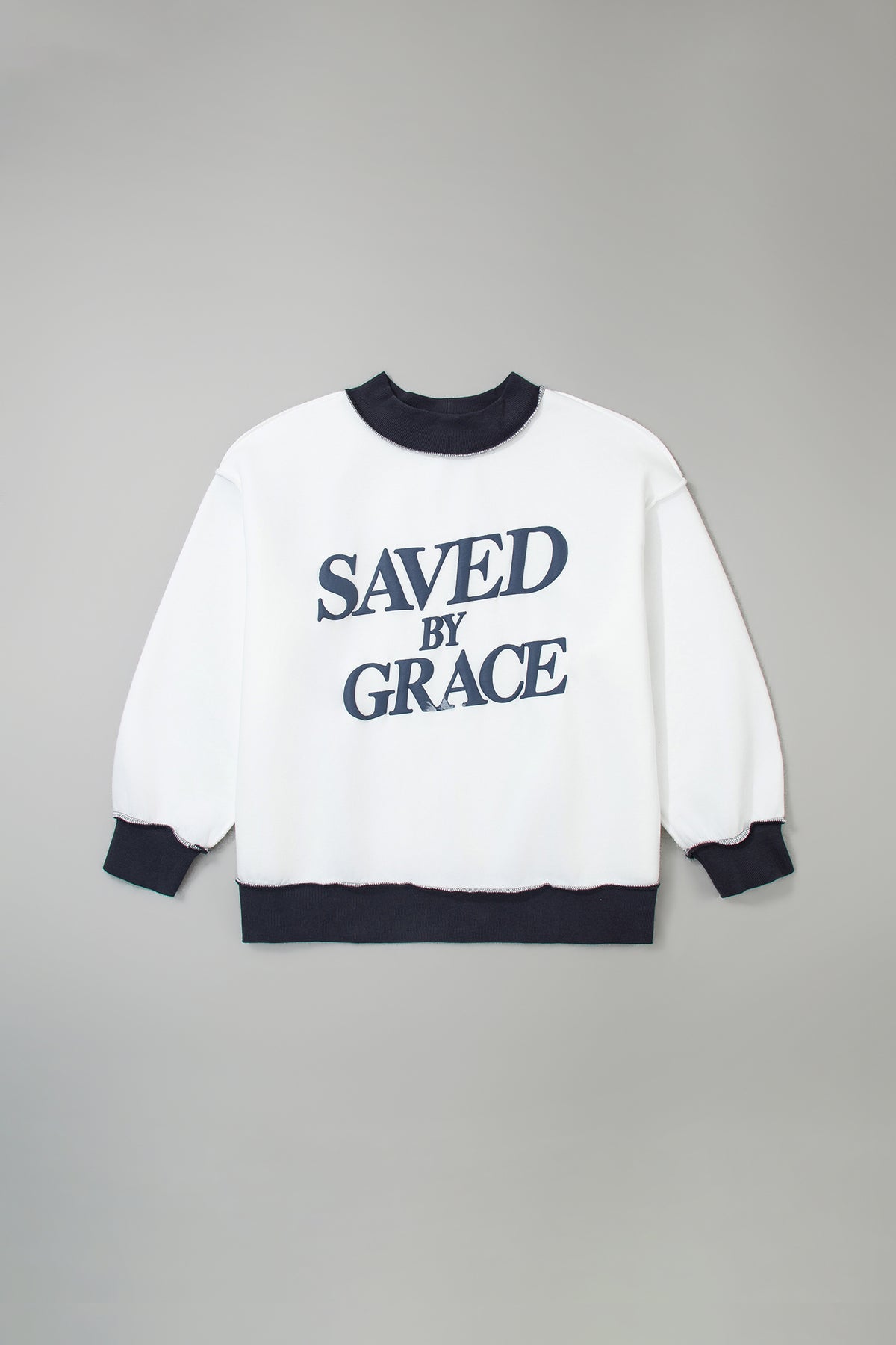 Beige SAVED BY GRACE Letter Print Color Block Mock Neck Plus Size Sweatshirt-Plus Size/Plus Size Sweatshirts & Hoodies-[Adult]-[Female]-2022 Online Blue Zone Planet
