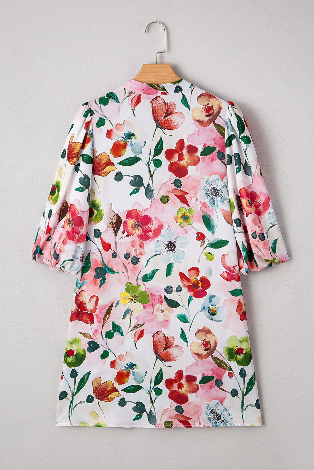 Red Floral Contrast Striped V Neck Puff Half Sleeve Shift Dress-TOPS / DRESSES-[Adult]-[Female]-2022 Online Blue Zone Planet