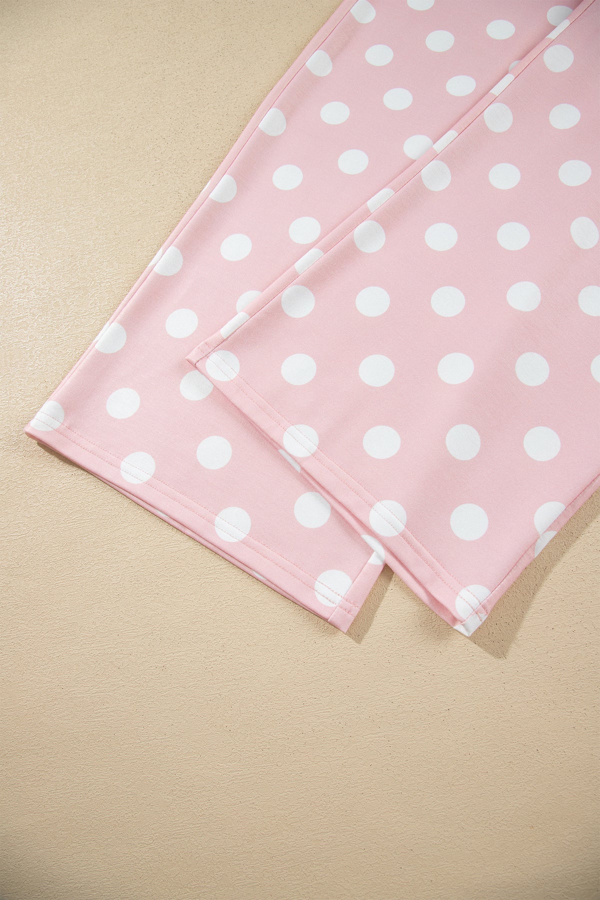 Pink Polka Dot Contrast Trim Long Sleeve Top Drawstring Shift Pants Set-Two Piece Sets/Pant Sets-[Adult]-[Female]-2022 Online Blue Zone Planet