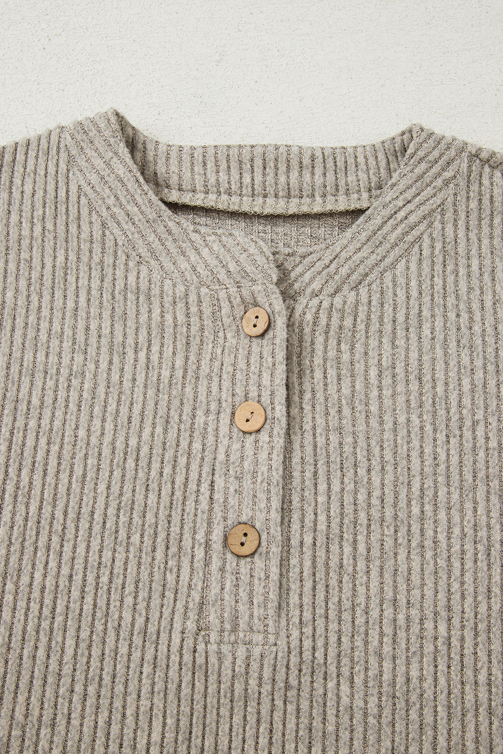 Simply Taupe Ribbed Texture Drop Shoulder Henley Knit Top-Tops/Long Sleeve Tops-[Adult]-[Female]-2022 Online Blue Zone Planet