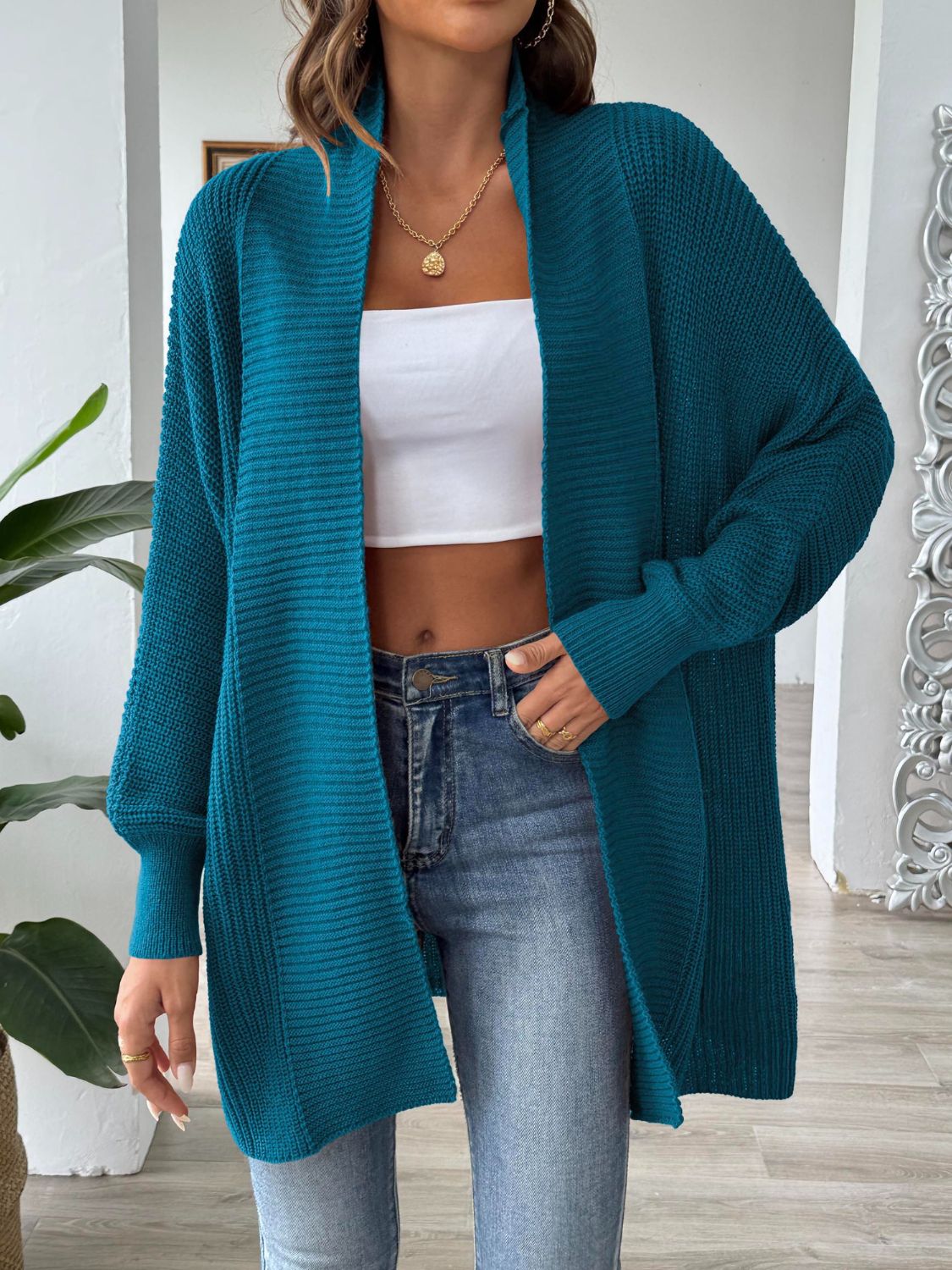 Blue Zone Planet | Open Front Long Sleeve Cardigan-TOPS / DRESSES-[Adult]-[Female]-Deep Teal-One Size-2022 Online Blue Zone Planet