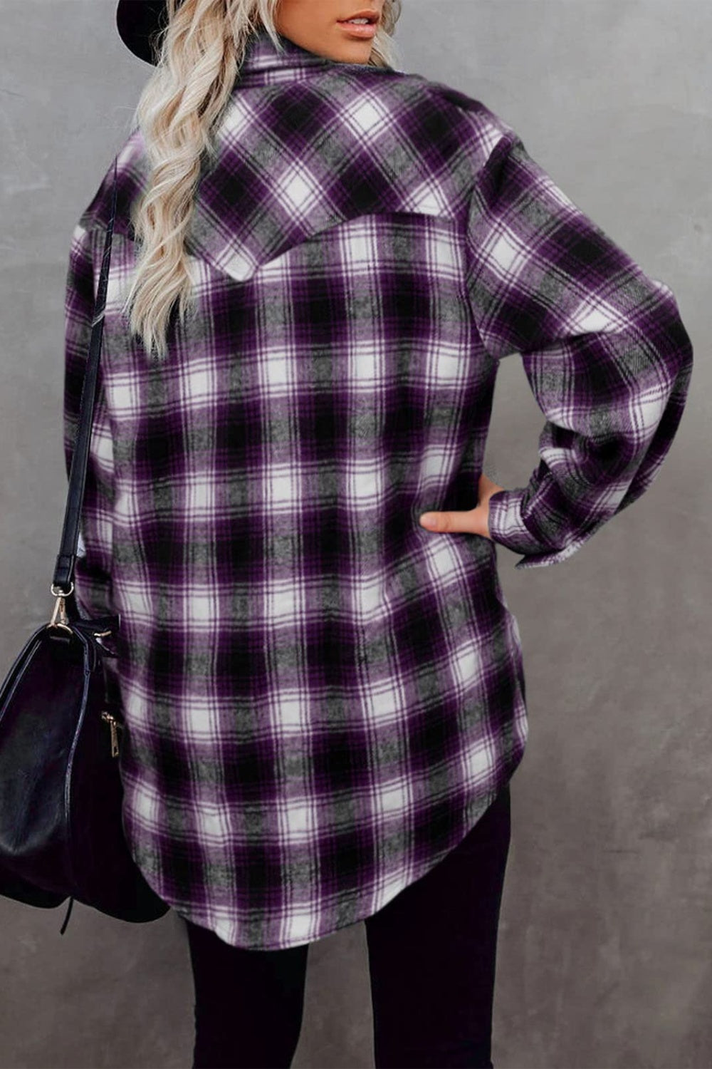 Full Size Plaid Collared Neck Long Sleeve Shirt-TOPS / DRESSES-[Adult]-[Female]-Purple-S-2022 Online Blue Zone Planet