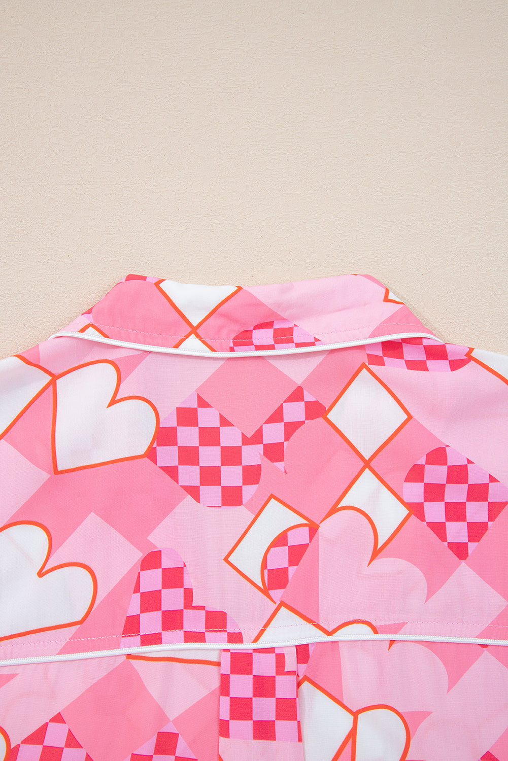 Pink Heart Print Shirt Style Silky Short Pajama Set-Loungewear & Sleepwear/Sleepwear-[Adult]-[Female]-2022 Online Blue Zone Planet