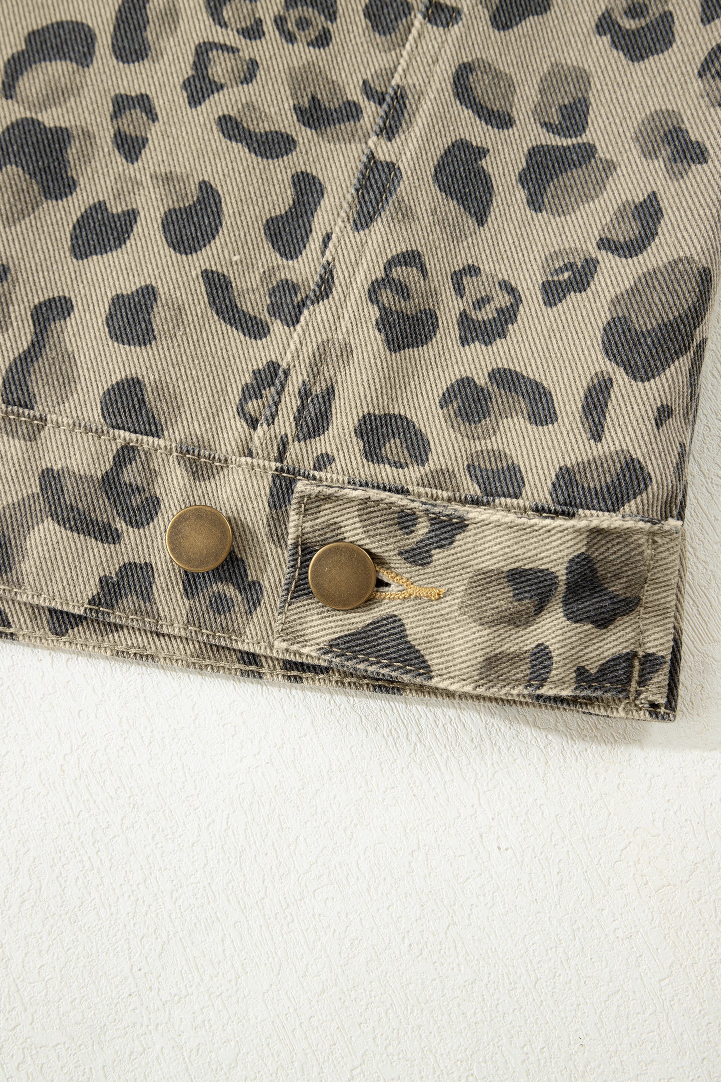 Khaki Retro Leopard Print Seam Detail Button Down Denim Jacket-Outerwear/Denim jackets-[Adult]-[Female]-2022 Online Blue Zone Planet