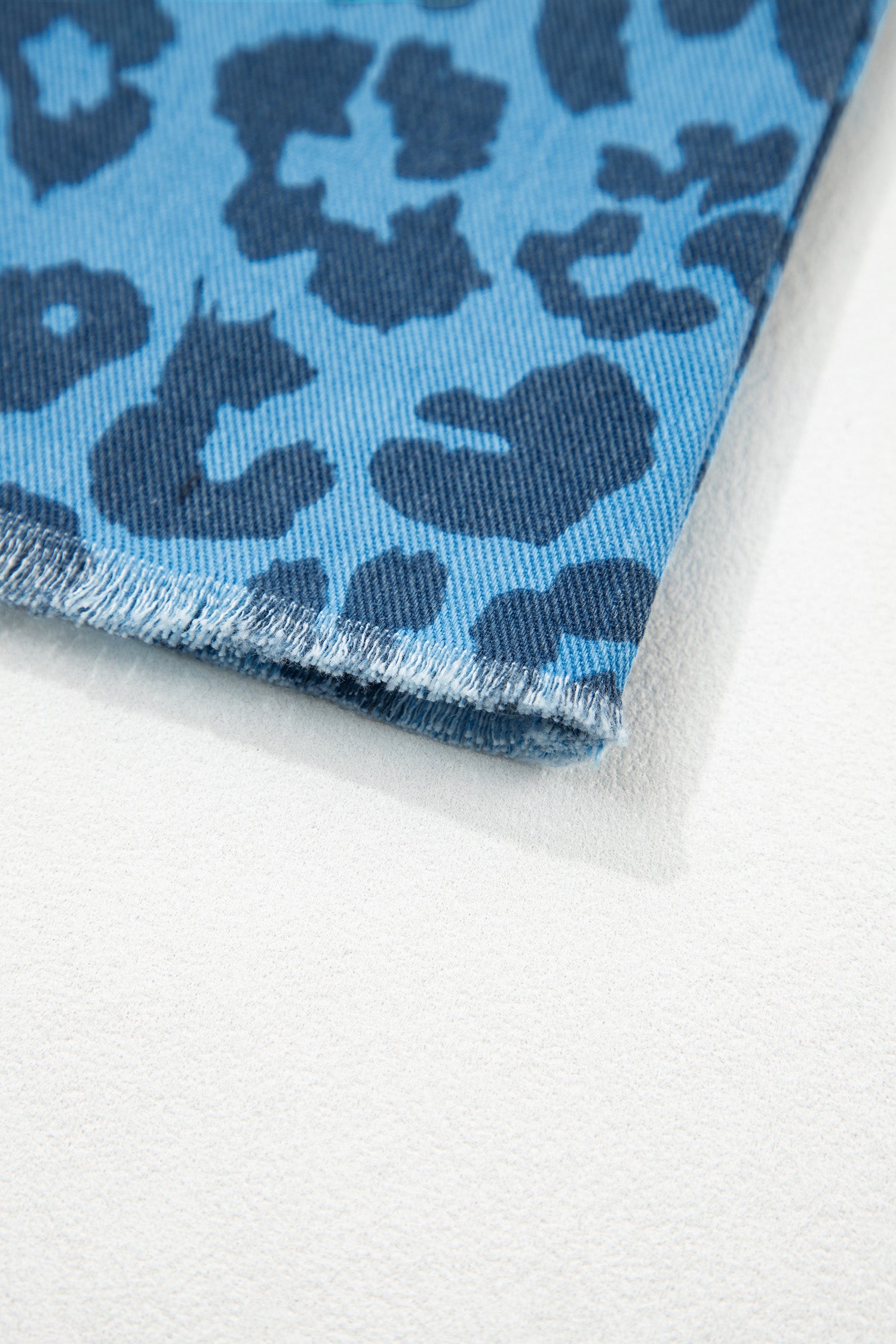 Sky Blue Leopard Denim Frayed Split Denim Midi Skirt-Bottoms/Skirts & Petticoat-[Adult]-[Female]-2022 Online Blue Zone Planet