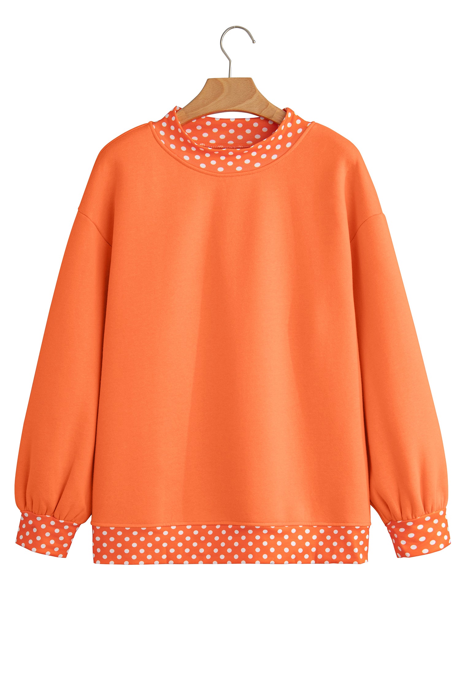 Racing Red Colorblock Polka Dot Contrast Trim Oversized Sweatshirt-Tops/Sweatshirts & Hoodies-[Adult]-[Female]-2022 Online Blue Zone Planet