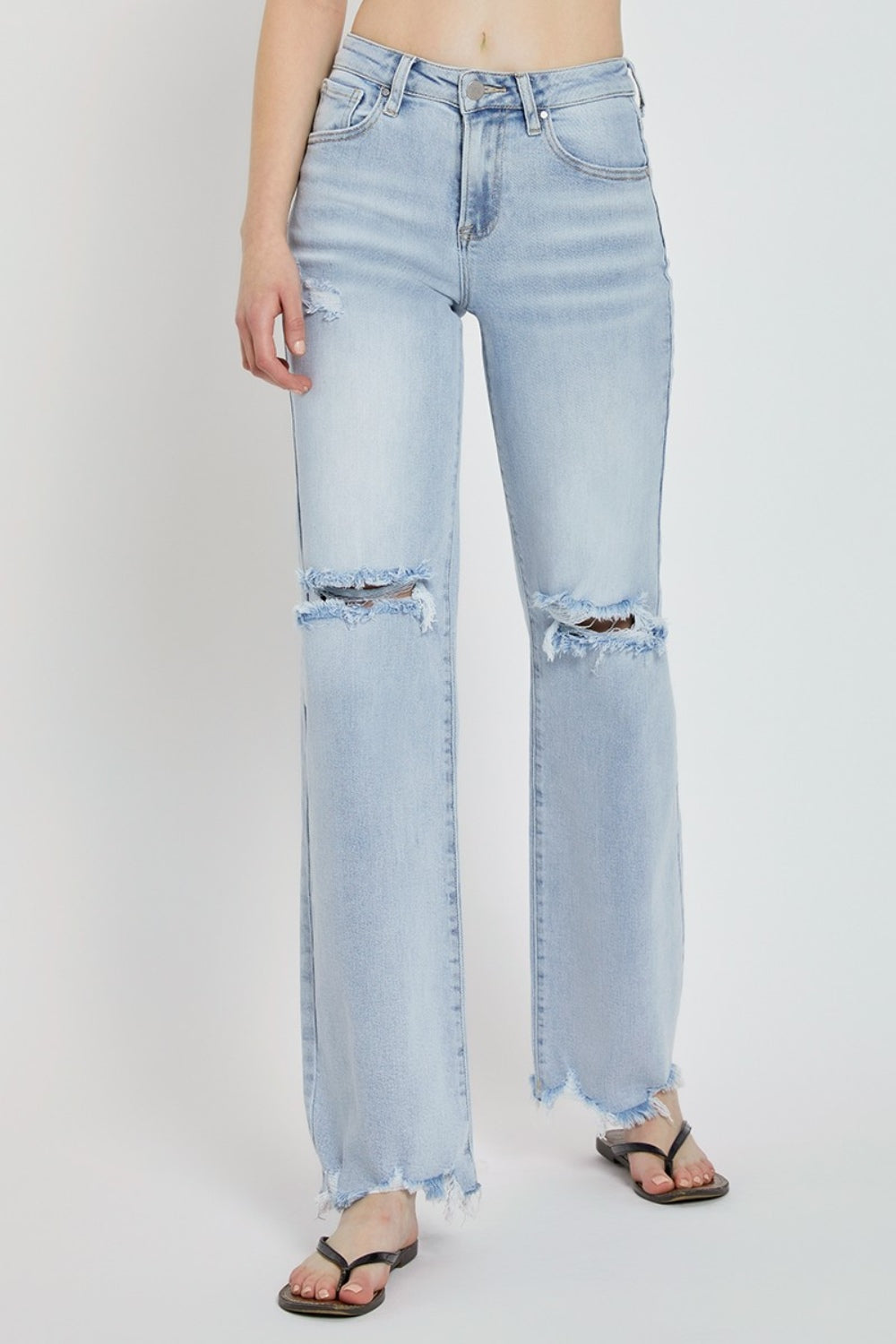 Blue Zone Planet | RISEN Full Size High Rise Distressed Wide Leg Jeans-TOPS / DRESSES-[Adult]-[Female]-2022 Online Blue Zone Planet