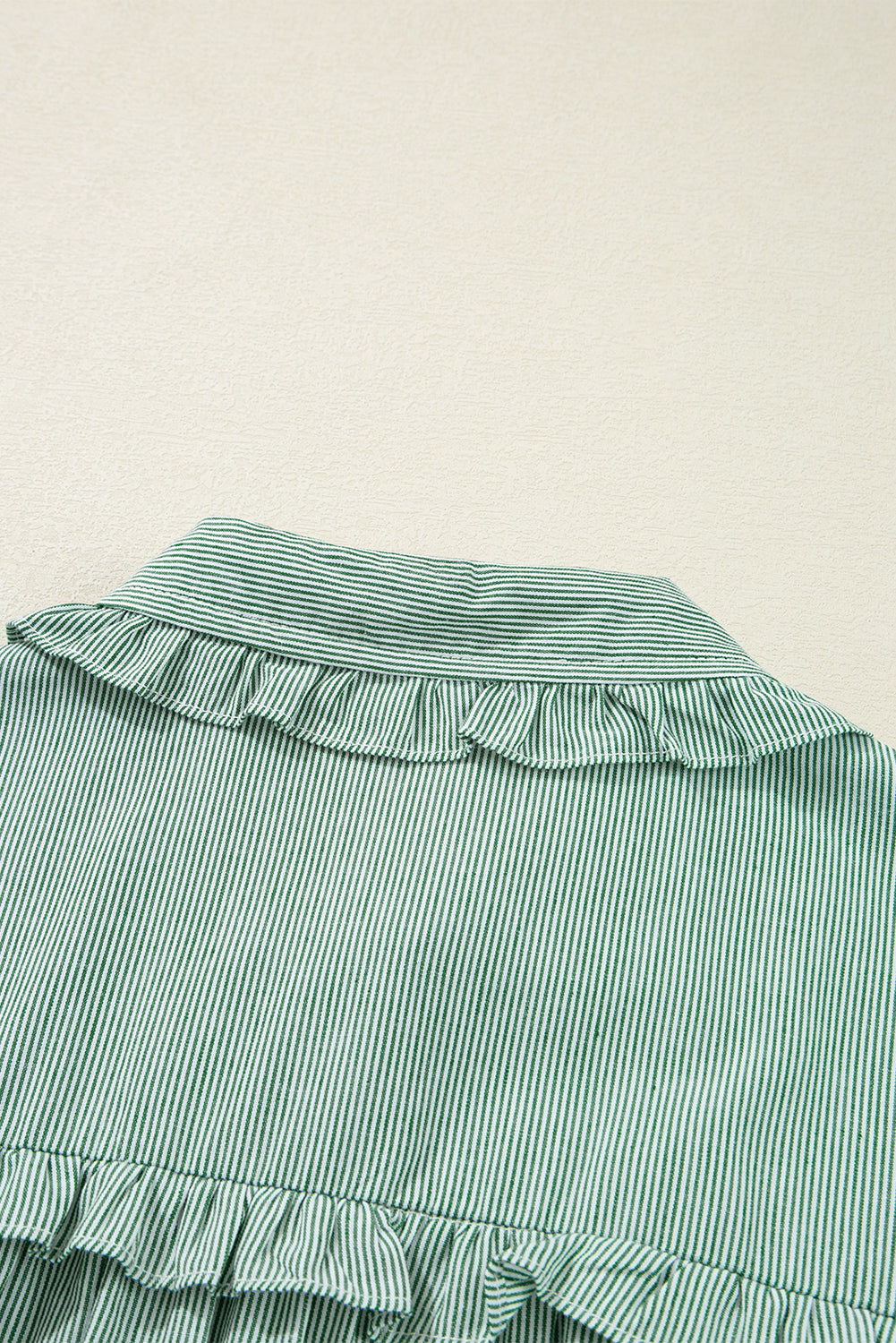 Green Stripe Frilled Sleeveless Collar Front Pocket Button Up Mini Dress-TOPS / DRESSES-[Adult]-[Female]-2022 Online Blue Zone Planet