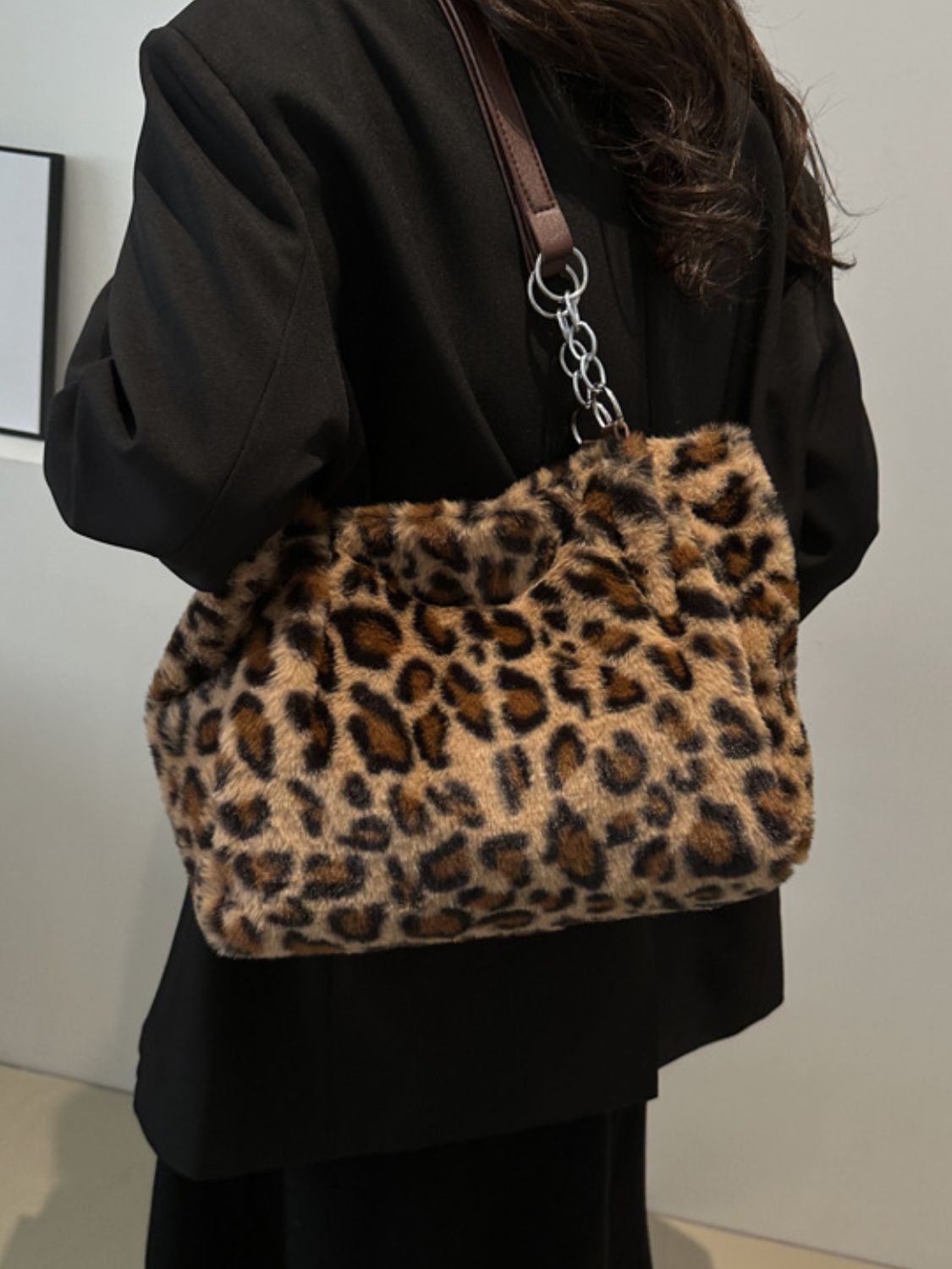 Faux Fur Leopard Shoulder Bag-HANDBAGS-[Adult]-[Female]-2022 Online Blue Zone Planet