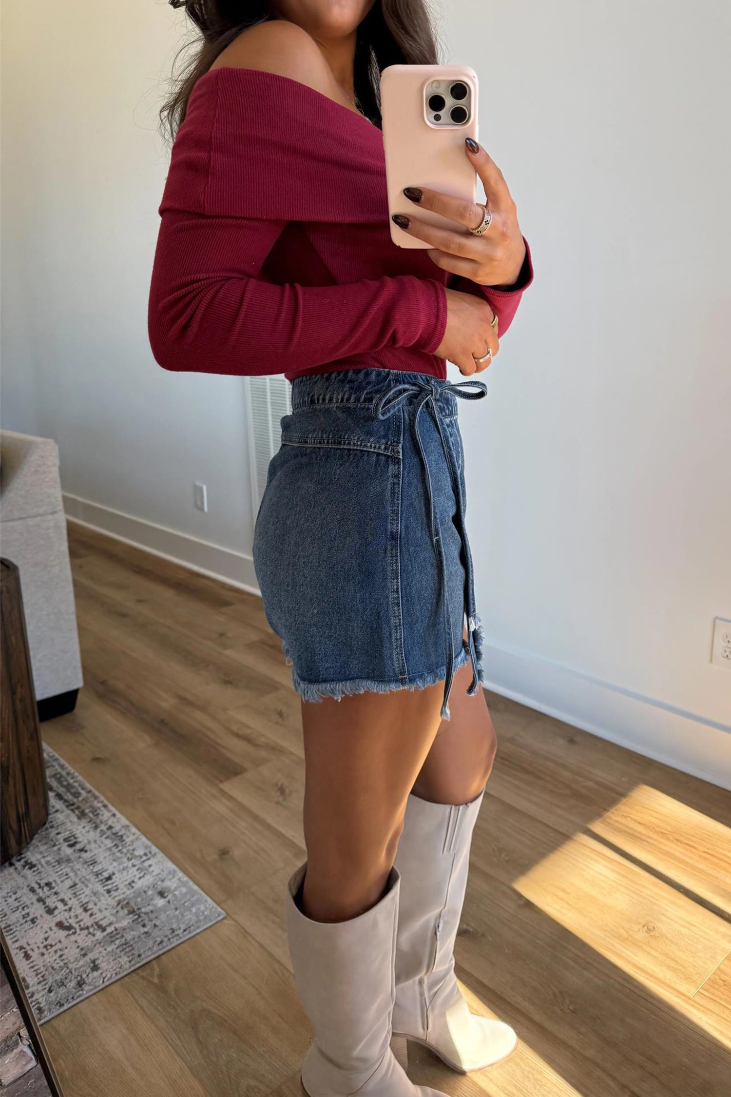 Ashleigh Blue Wrapped Tied Waist Denim Skort-Bottoms/Skirts & Petticoat-[Adult]-[Female]-2022 Online Blue Zone Planet