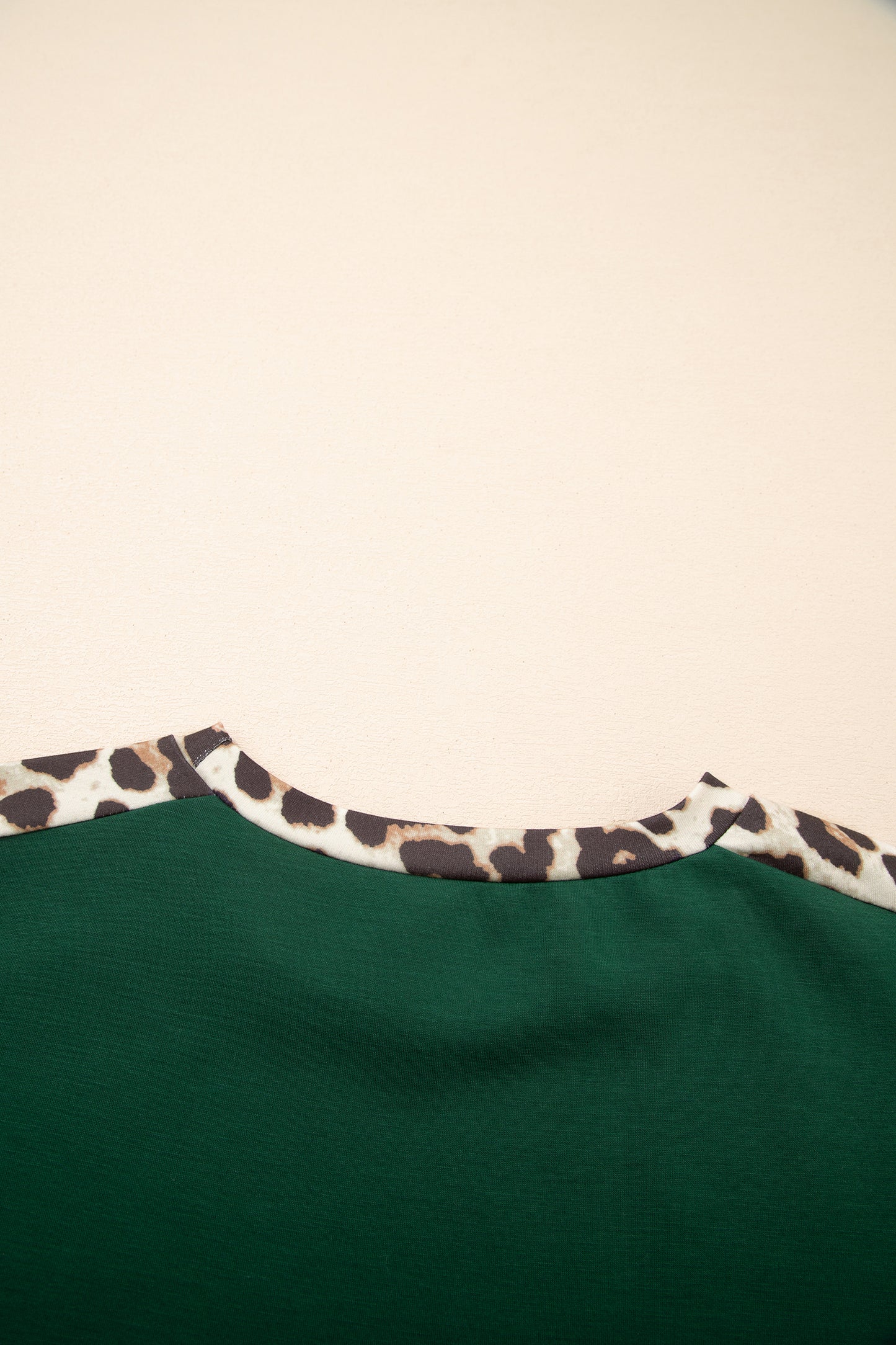 Sea Green Leopard Trim Round Neck Loose T Shirt-Tops/Tops & Tees-[Adult]-[Female]-2022 Online Blue Zone Planet
