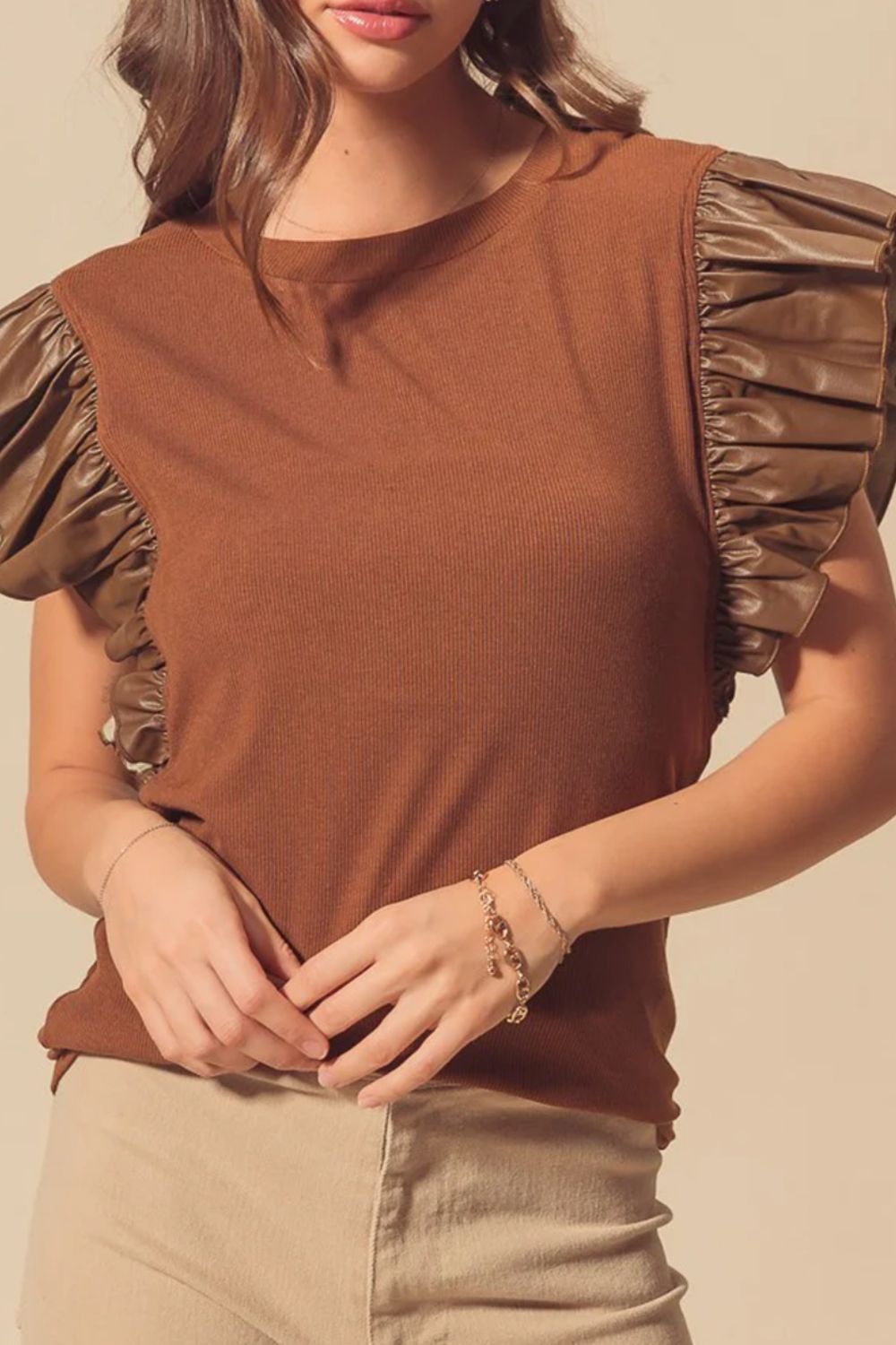 Ruffled Round Neck Cap Sleeve Blouse-TOPS / DRESSES-[Adult]-[Female]-2022 Online Blue Zone Planet