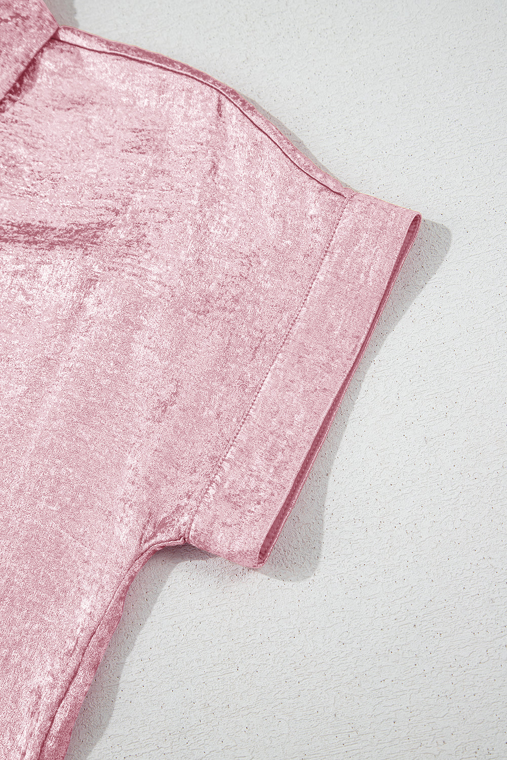 Pink Metallic Sheen Short Sleeve Buttoned Front Casual Shirt-Tops/Blouses & Shirts-[Adult]-[Female]-2022 Online Blue Zone Planet