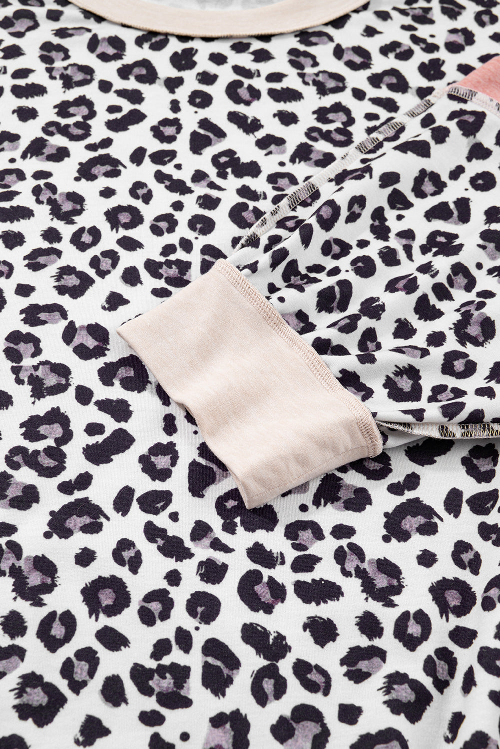 Gray Leopard Color Block Patchwork Reverse Stitch Plus Size Baggy Pullover-Plus Size/Plus Size Tops/Plus Size Long Sleeve Tops-[Adult]-[Female]-2022 Online Blue Zone Planet