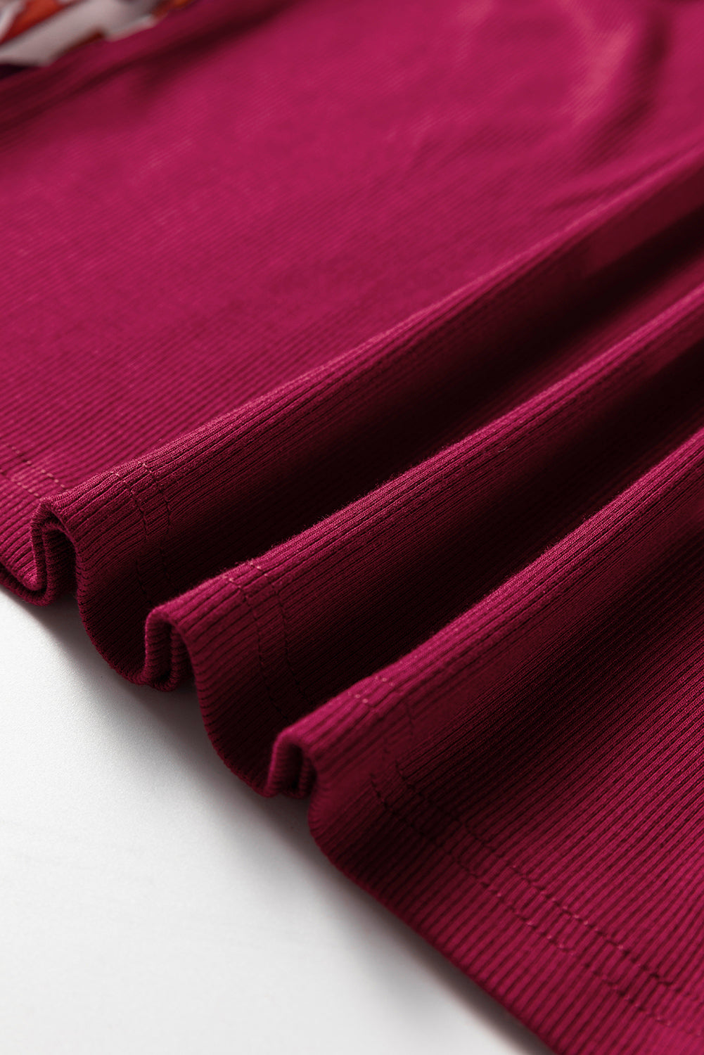 Wild Ginger Contrast Floral Sleeve Solid Ribbed Body Patchwork Long Sleeve Top-Tops/Long Sleeve Tops-[Adult]-[Female]-2022 Online Blue Zone Planet