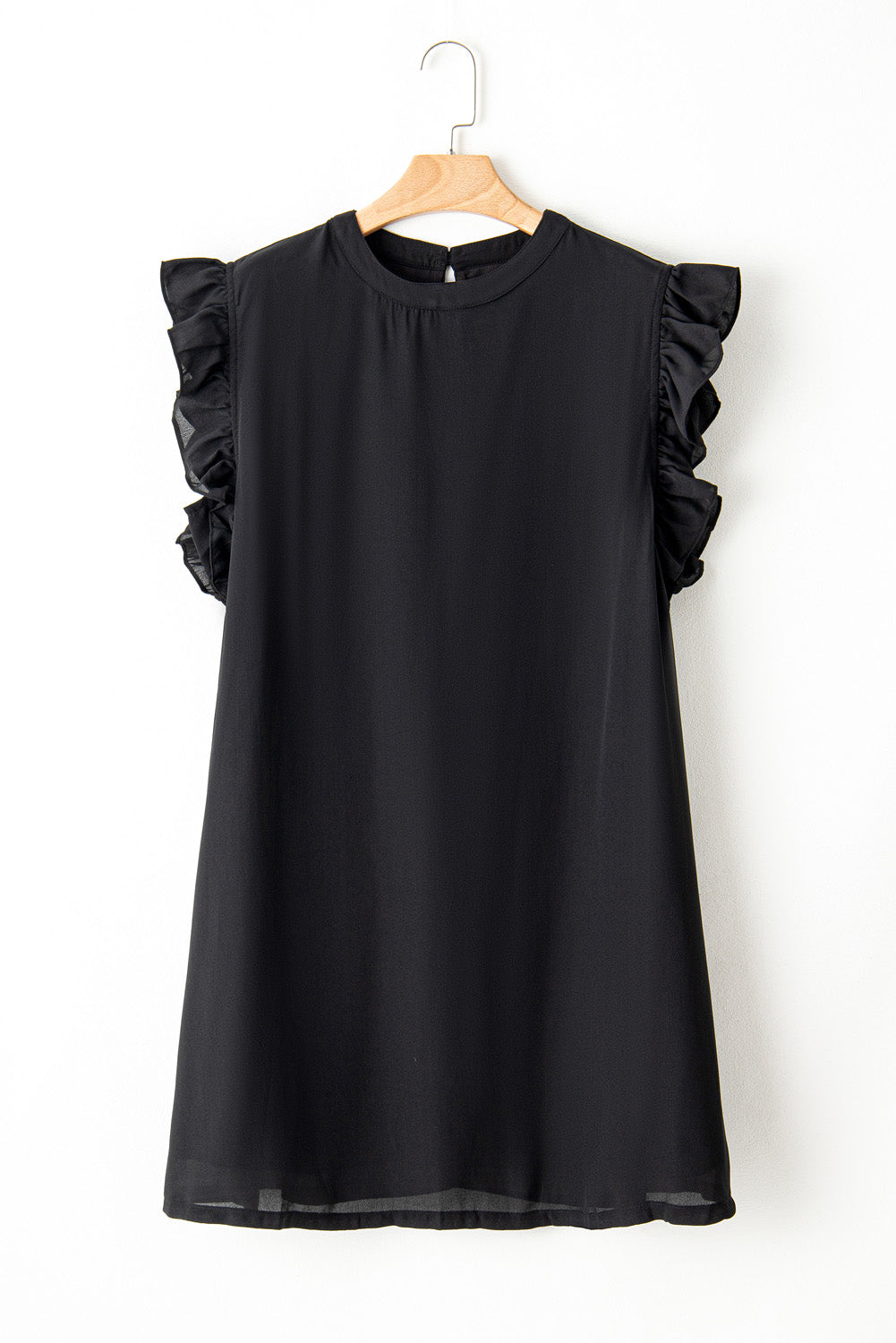 Blue Zone Planet | Black Keyhole Back Ruffled Plus Shift Dress-TOPS / DRESSES-[Adult]-[Female]-2022 Online Blue Zone Planet