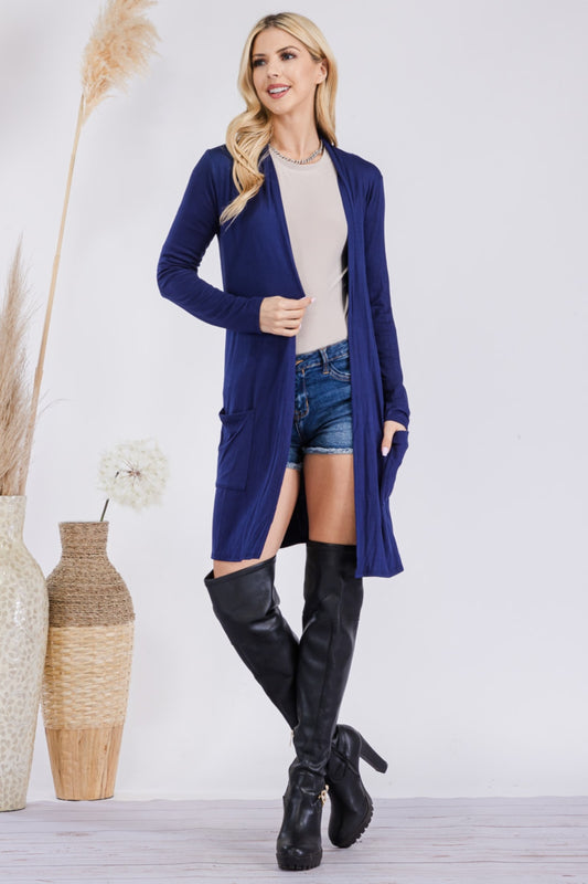 Blue Zone Planet | Celeste Full Size Open Front Cardigan with Pockets-TOPS / DRESSES-[Adult]-[Female]-Navy-S-2022 Online Blue Zone Planet