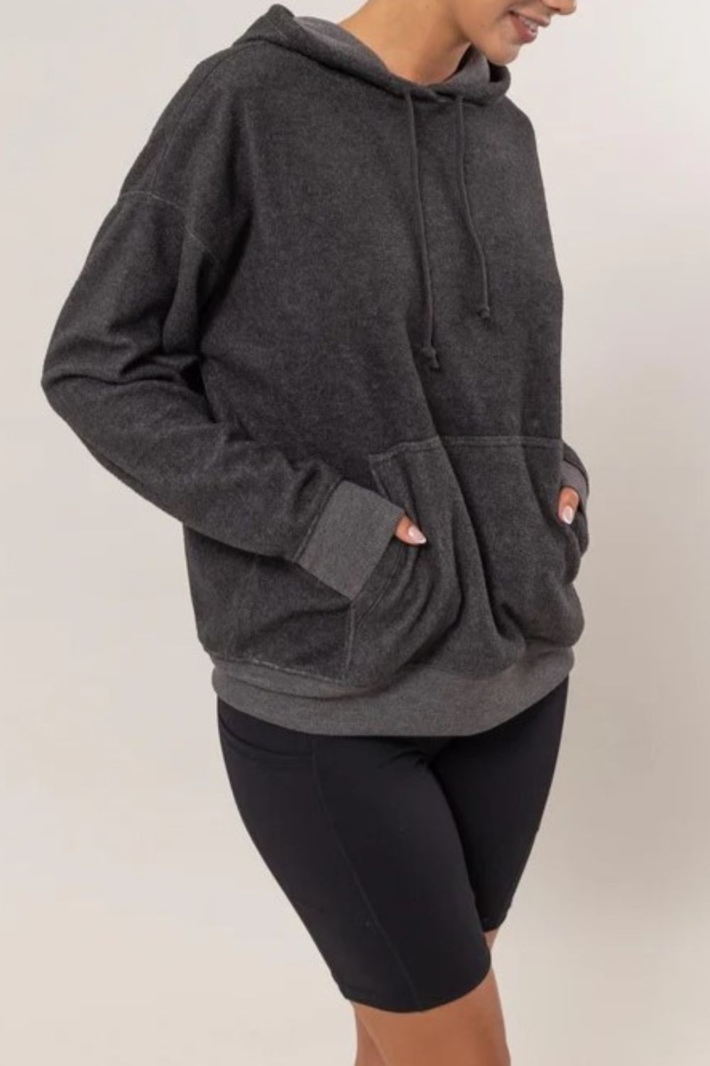 HYFVE Brushed Long Sleeve Hoodie with Kangaroo Pocket-TOPS / DRESSES-[Adult]-[Female]-2022 Online Blue Zone Planet