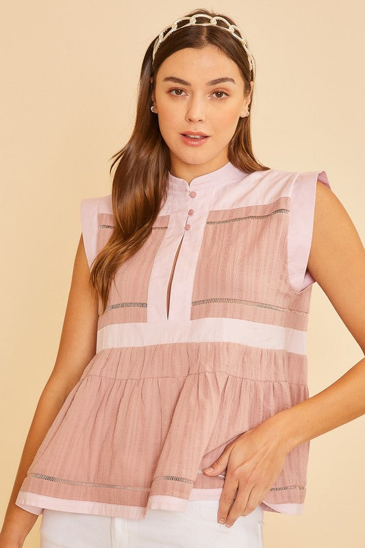 Annie Wear Contrast Trim Peplum Button Detail Blouse-TOPS / DRESSES-[Adult]-[Female]-2022 Online Blue Zone Planet
