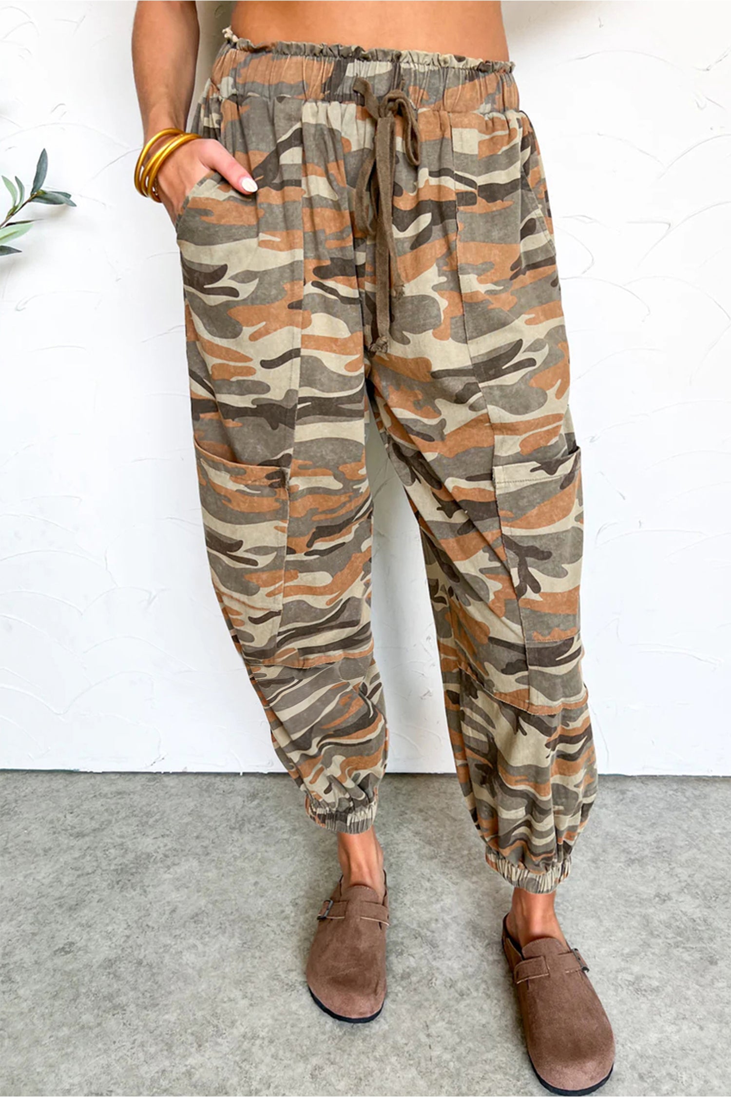 Green Camouflage Printed Drawstring Elastic Waist Jogger Pants-Bottoms/Pants & Culotte-[Adult]-[Female]-Green-S-2022 Online Blue Zone Planet