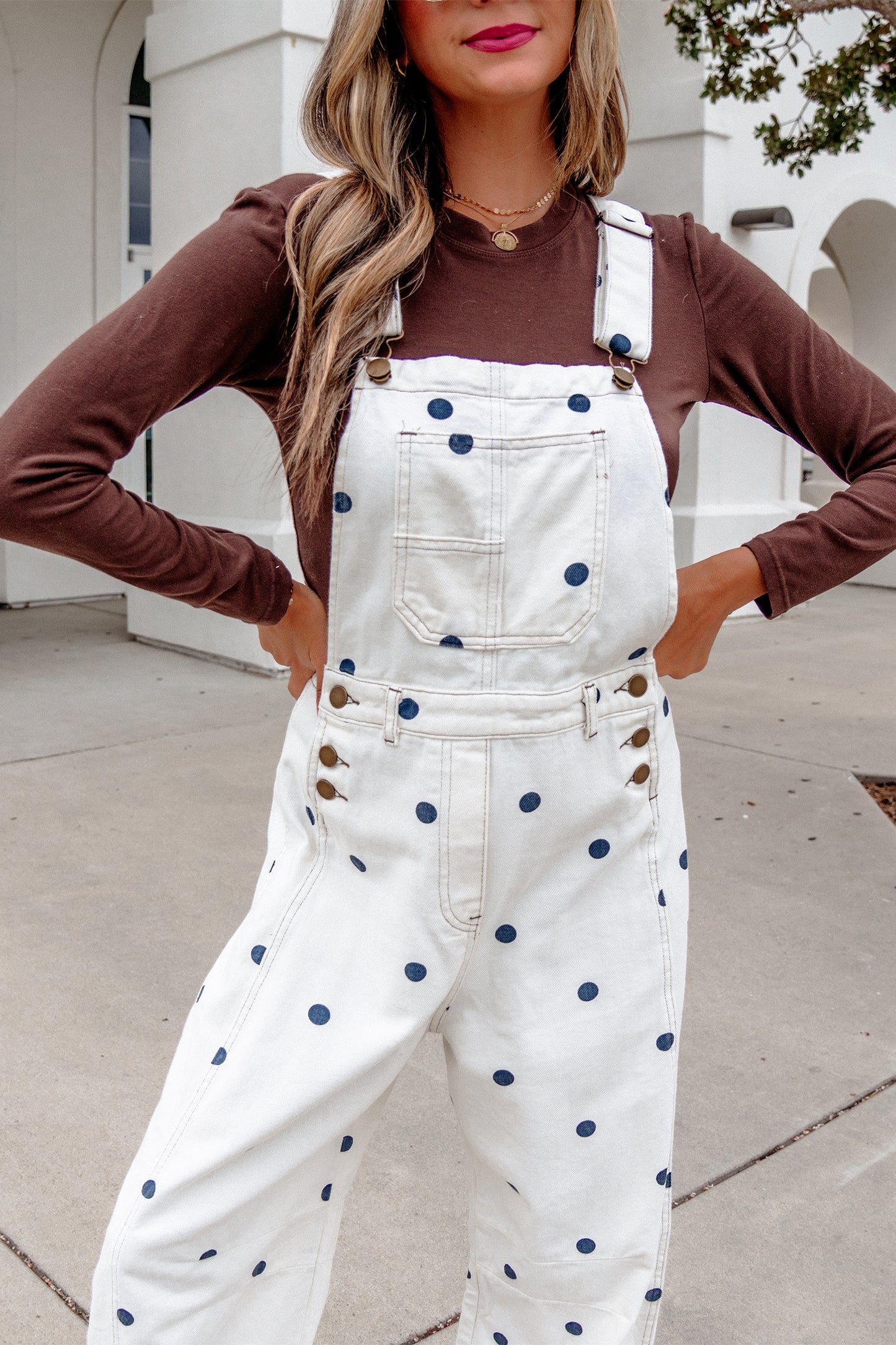 Jet Stream Polka Dot Print Bib Pocket Denim Barrel Overalls Jumpsuit-Bottoms/Jumpsuits & Rompers-[Adult]-[Female]-2022 Online Blue Zone Planet