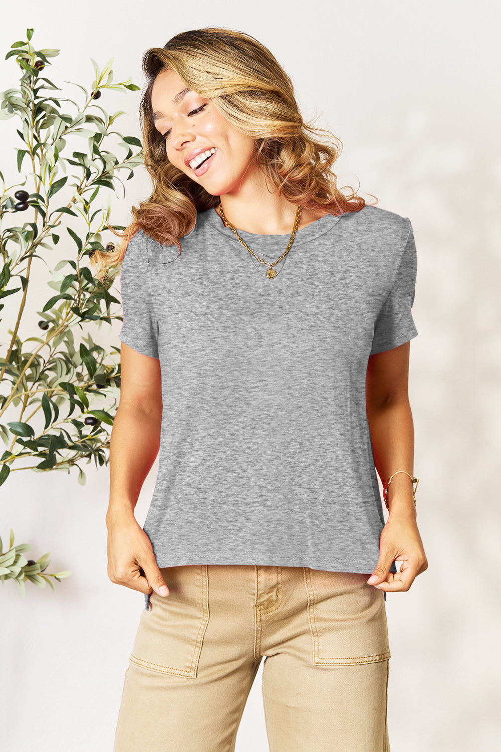 Basic Bae Bamboo Full Size Round Neck Short Sleeve T-Shirt-TOPS / DRESSES-[Adult]-[Female]-Gray-S-2022 Online Blue Zone Planet