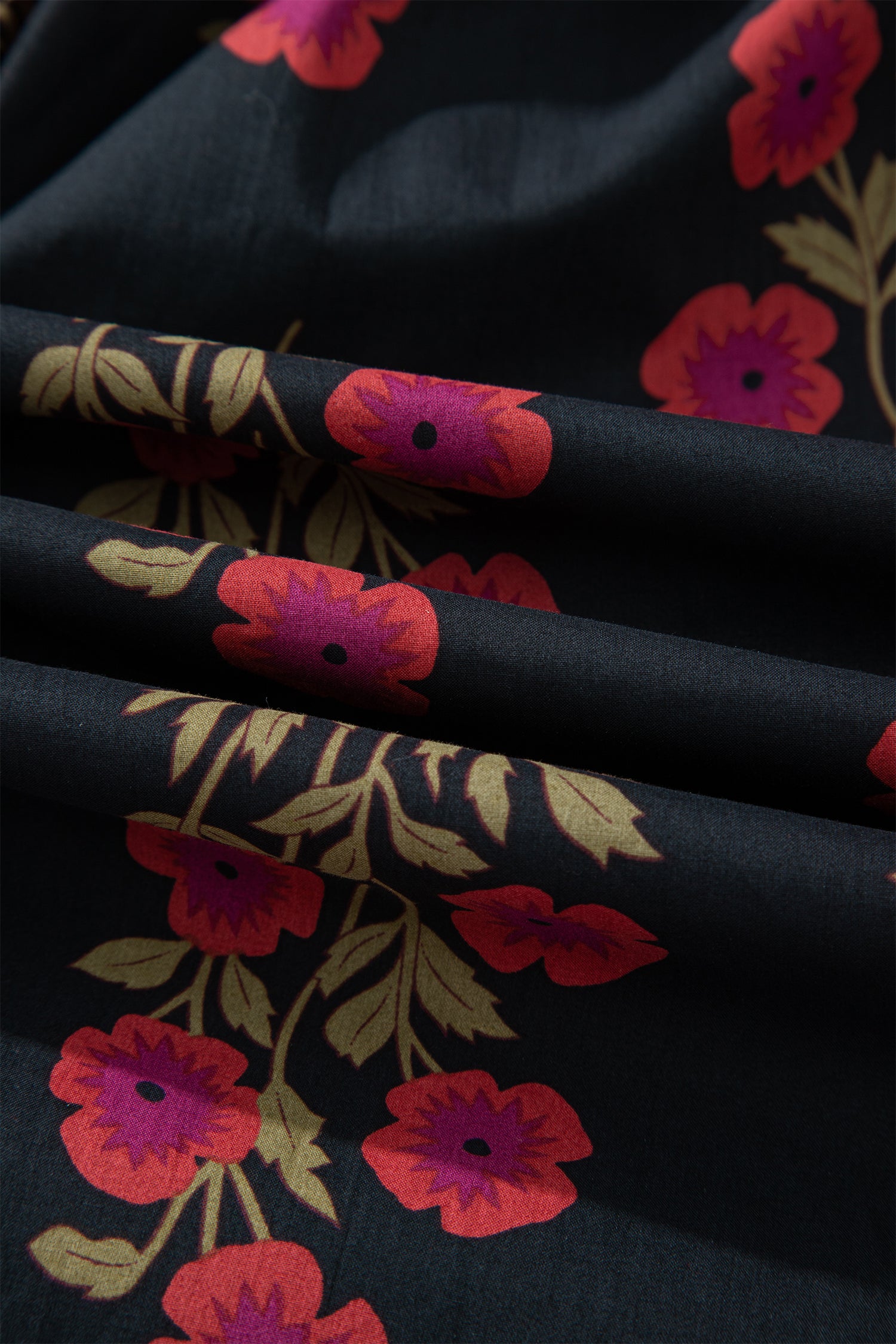 Black Retro Floral Print Button Down Belted Short Puff Sleeve Mini Dress-TOPS / DRESSES-[Adult]-[Female]-2022 Online Blue Zone Planet