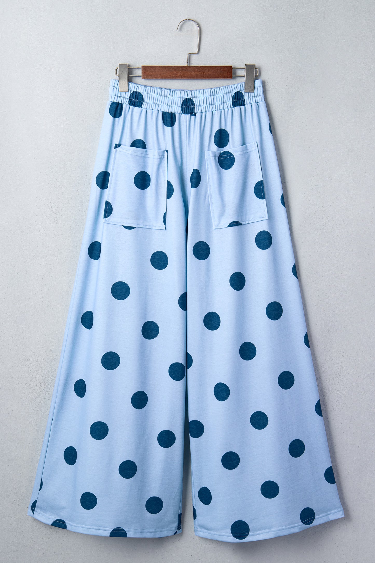 Sky Blue Polka Dot Wide Leg Elastic Waist Casual Pants-Bottoms/Pants & Culotte-[Adult]-[Female]-2022 Online Blue Zone Planet