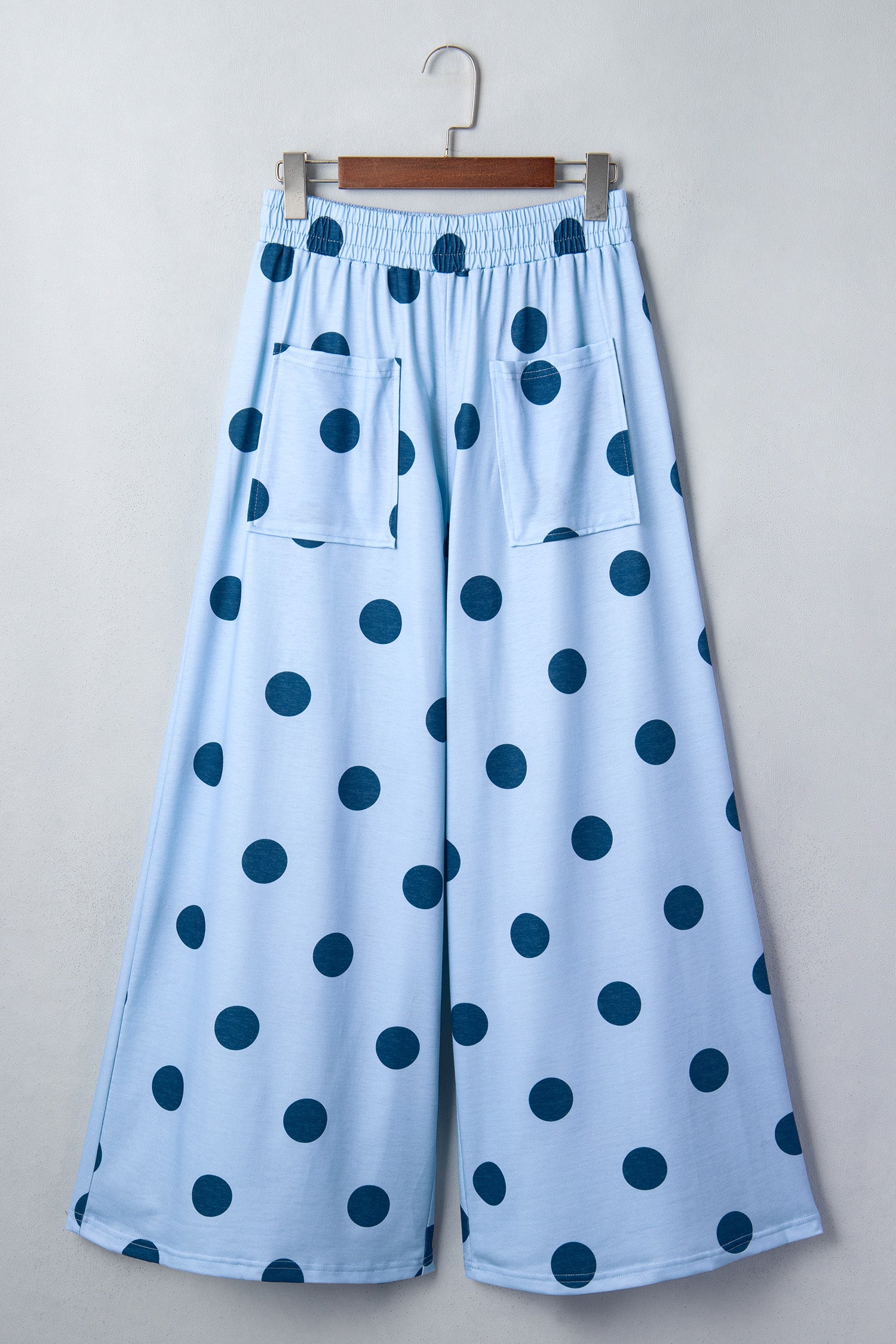 Sky Blue Polka Dot Wide Leg Elastic Waist Casual Pants-Bottoms/Pants & Culotte-[Adult]-[Female]-2022 Online Blue Zone Planet