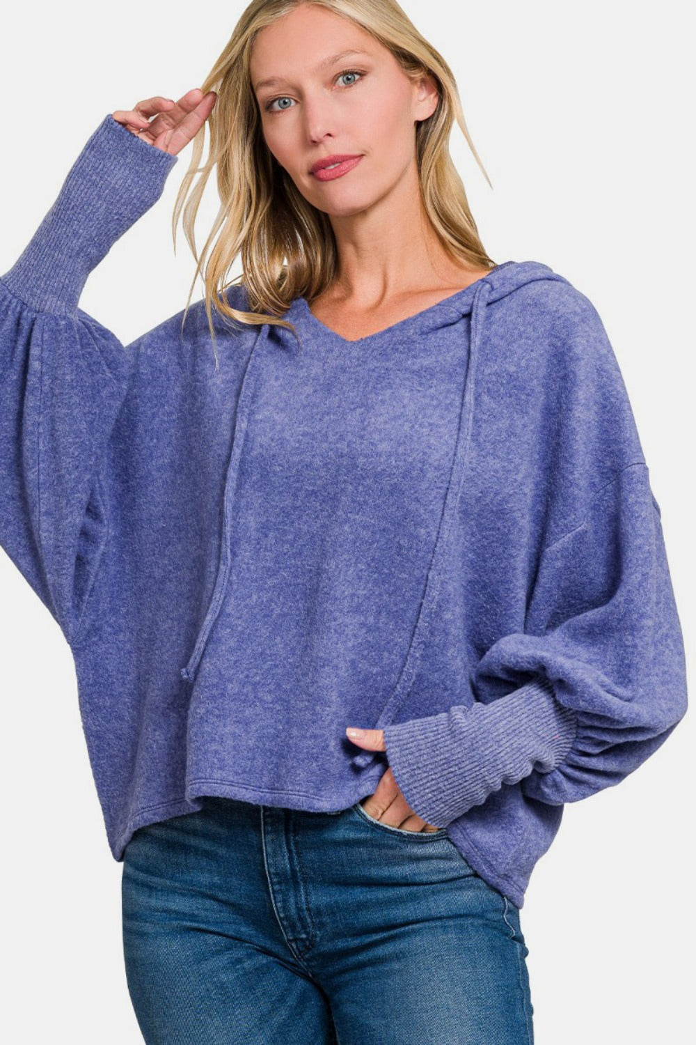 Zenana Brushed Hacci Drop Shoulder Cropped Hoodie-TOPS / DRESSES-[Adult]-[Female]-2022 Online Blue Zone Planet