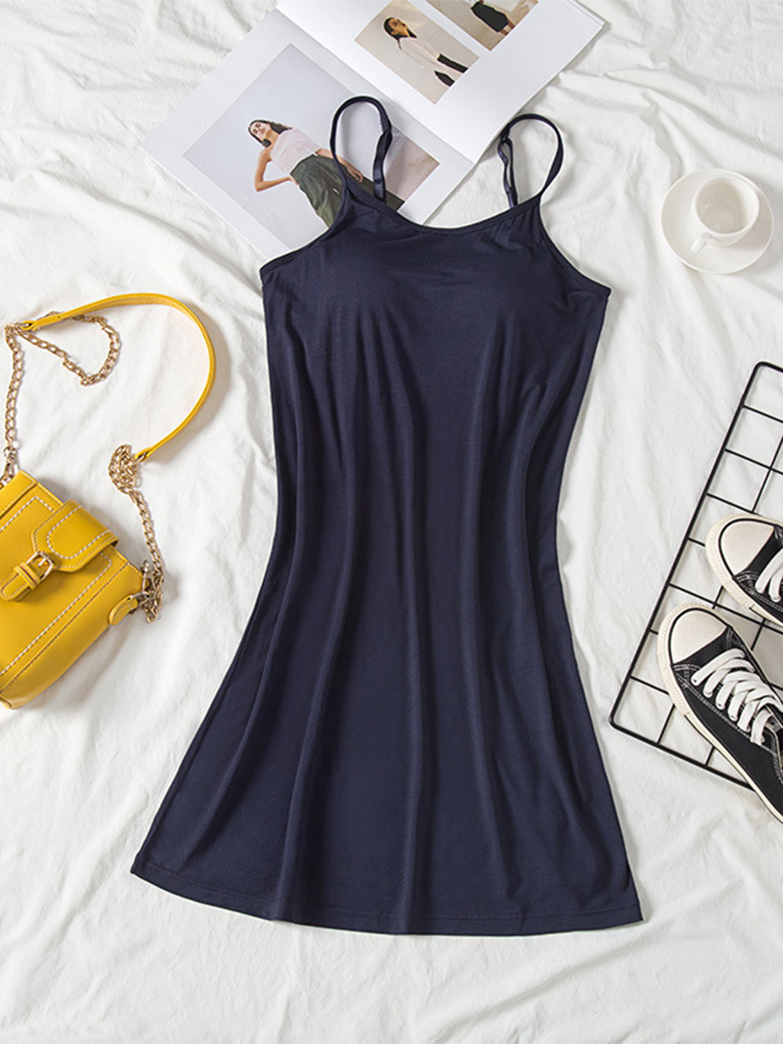 Round Neck Spaghetti Strap Cami Dress with Bra-TOPS / DRESSES-[Adult]-[Female]-Dark Navy-M-2022 Online Blue Zone Planet