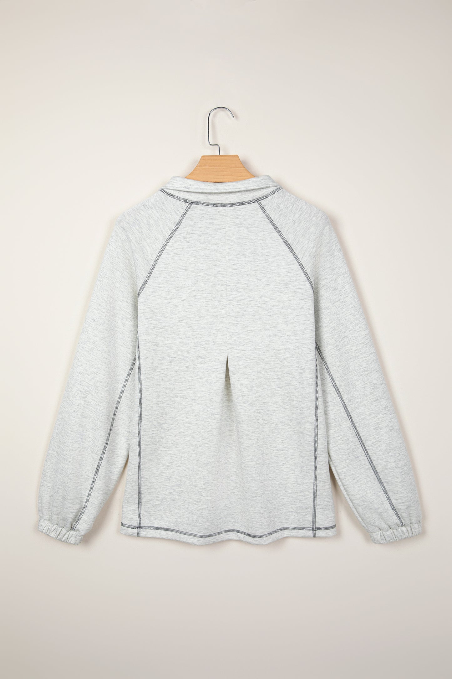 Light Grey Half Zip Stand Neck Seam Detail Long Sleeve Top-Tops/Long Sleeve Tops-[Adult]-[Female]-2022 Online Blue Zone Planet