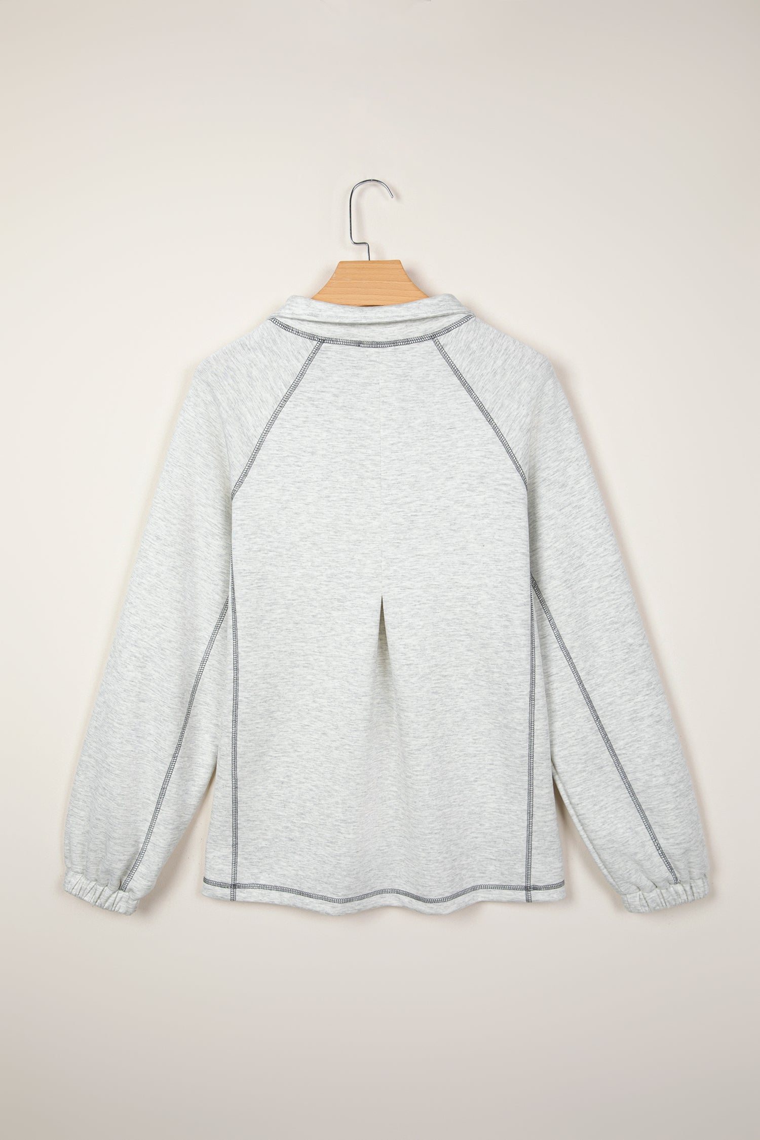 Light Grey Half Zip Stand Neck Seam Detail Long Sleeve Top-Tops/Long Sleeve Tops-[Adult]-[Female]-2022 Online Blue Zone Planet