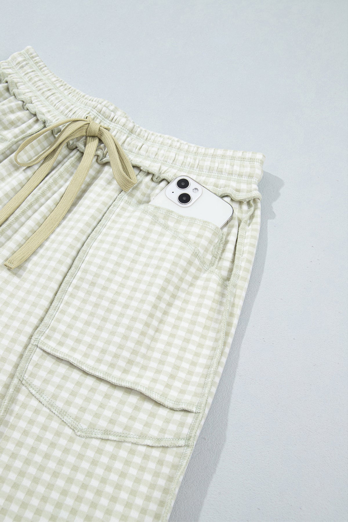 Red Plaid Contrast Trim Drawstring Elastic Waist Shift Pants-Bottoms/Pants & Culotte-[Adult]-[Female]-2022 Online Blue Zone Planet