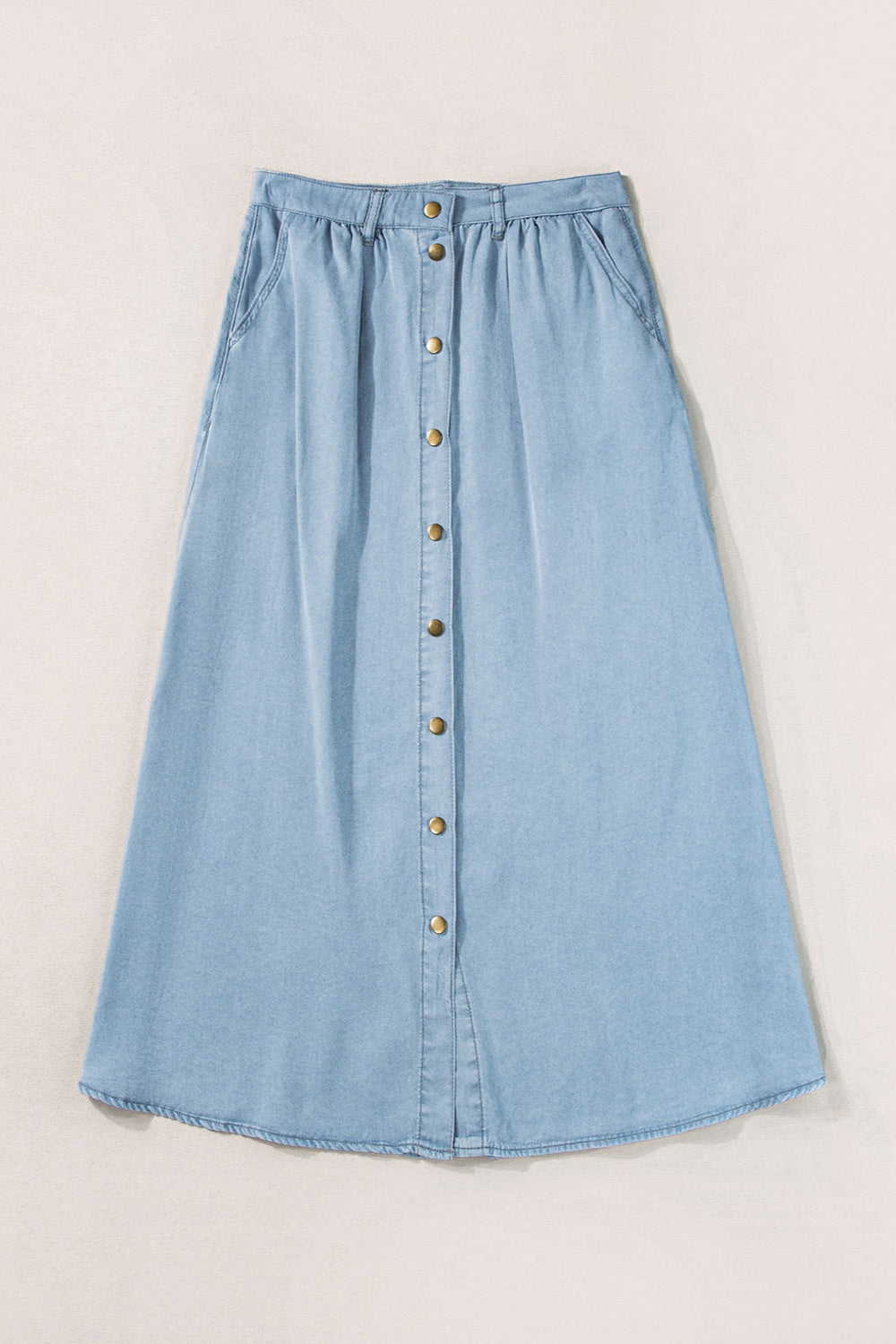 Snap Down High Waist Denim Skirt-BOTTOMS SIZES SMALL MEDIUM LARGE-[Adult]-[Female]-2022 Online Blue Zone Planet