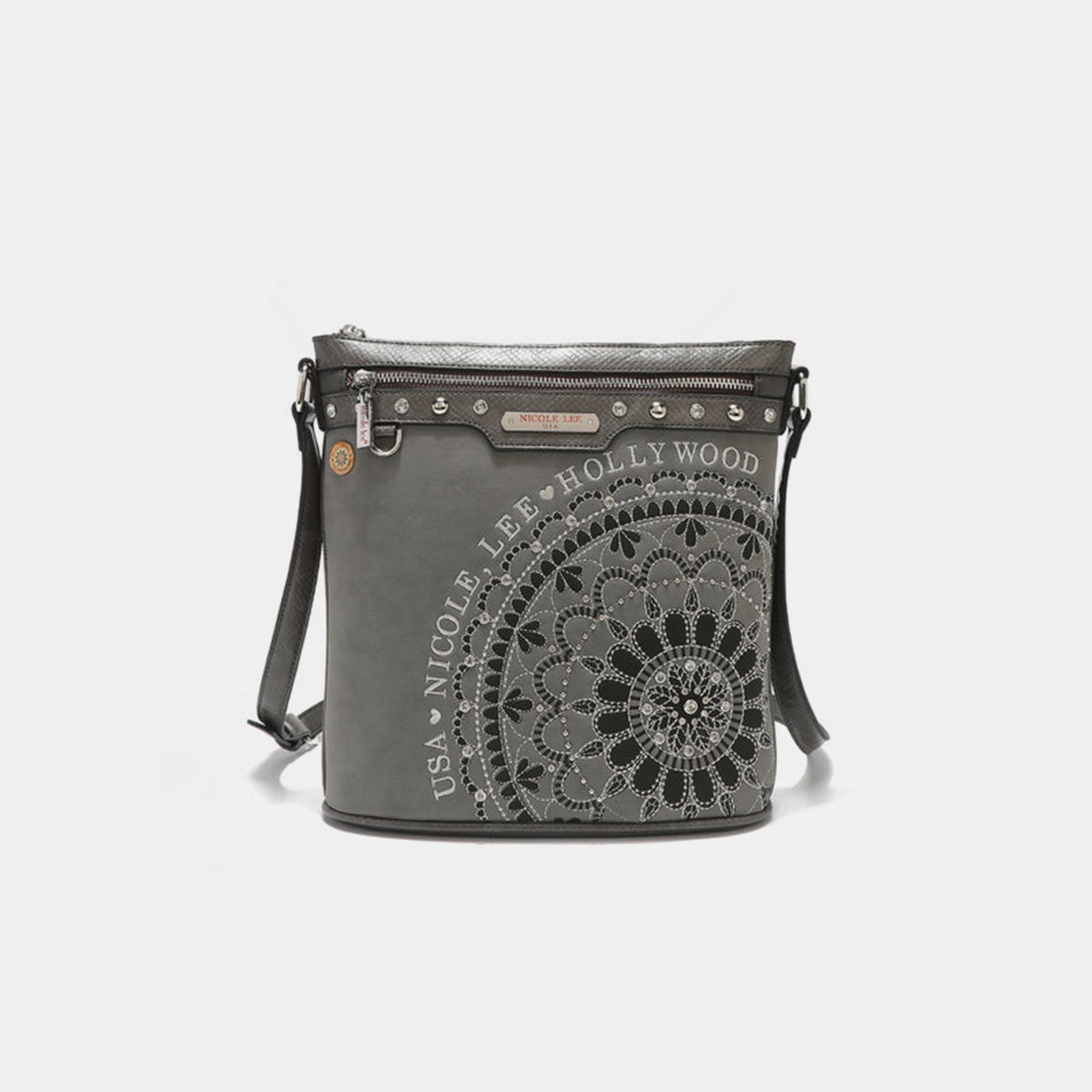 Blue Zone Planet | Nicole Lee USA Metallic Stitching Embroidery Inlaid Rhinestone Crossbody Bag-TOPS / DRESSES-[Adult]-[Female]-Gray-One Size-2022 Online Blue Zone Planet