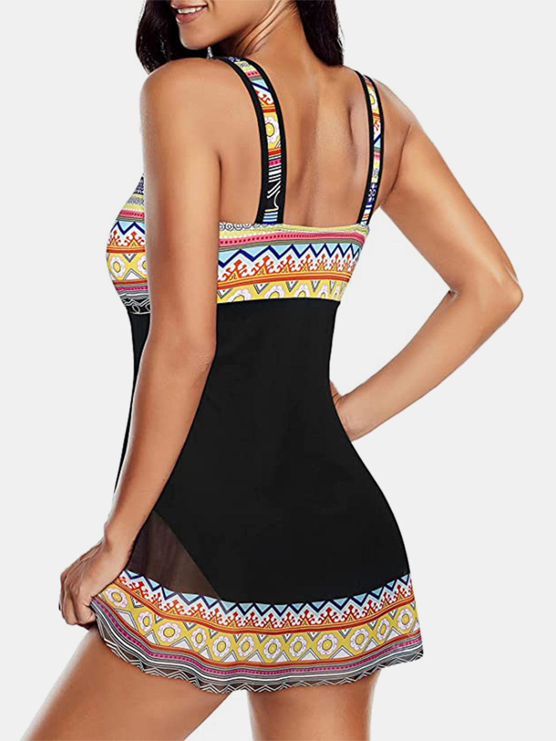 Blue Zone Planet | Geometric Wide Strap One-Piece Swimwear-TOPS / DRESSES-[Adult]-[Female]-2022 Online Blue Zone Planet