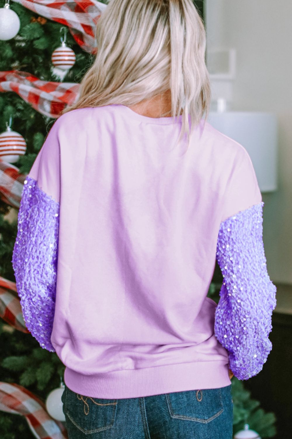 Sequin Round Neck Long Sleeve Sweatshirt-TOPS / DRESSES-[Adult]-[Female]-2022 Online Blue Zone Planet