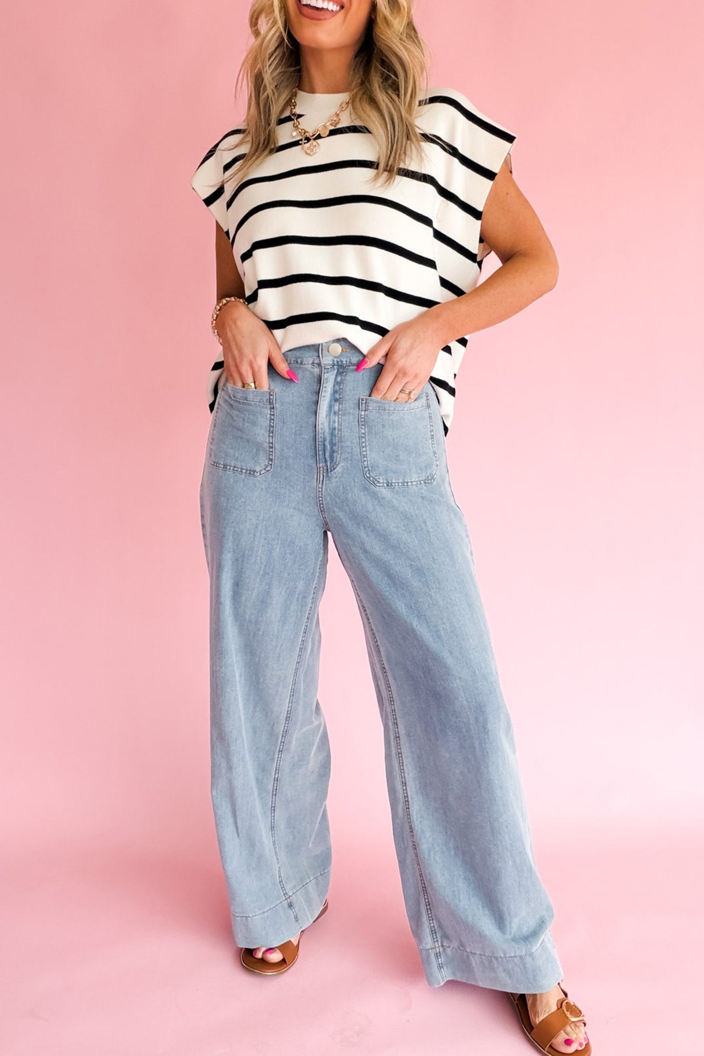 Beau Blue Solid Full-Length Regular Pocket Detail Wholesale Denim Jeans-Bottoms/Jeans-[Adult]-[Female]-2022 Online Blue Zone Planet