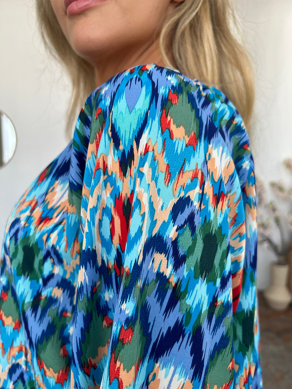 Blue Zone Planet | Double Take Full Size Printed Balloon Sleeve Blouse-TOPS / DRESSES-[Adult]-[Female]-2022 Online Blue Zone Planet