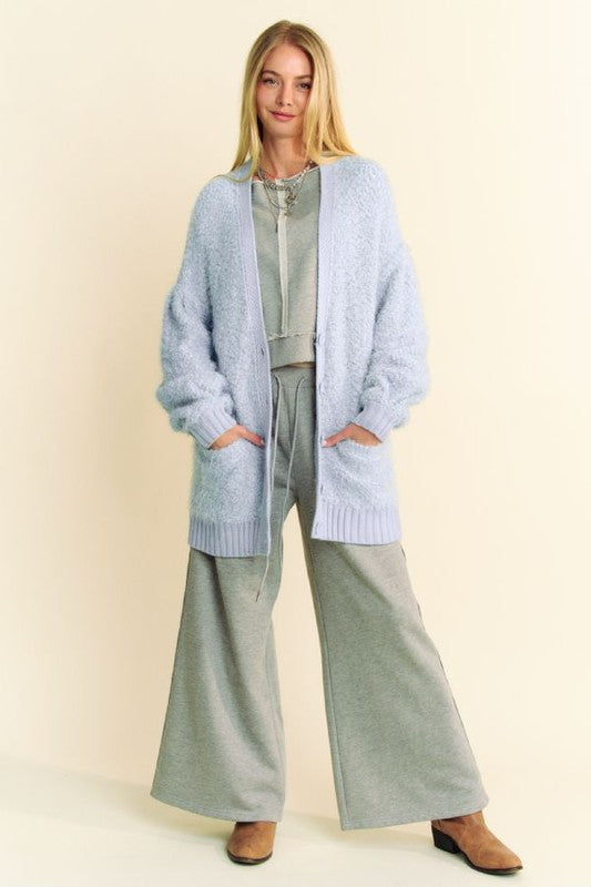 Davi & Dani Ribbed Hem Button Up Long Sleeve Cardigan-TOPS / DRESSES-[Adult]-[Female]-Light Blue-S-2022 Online Blue Zone Planet